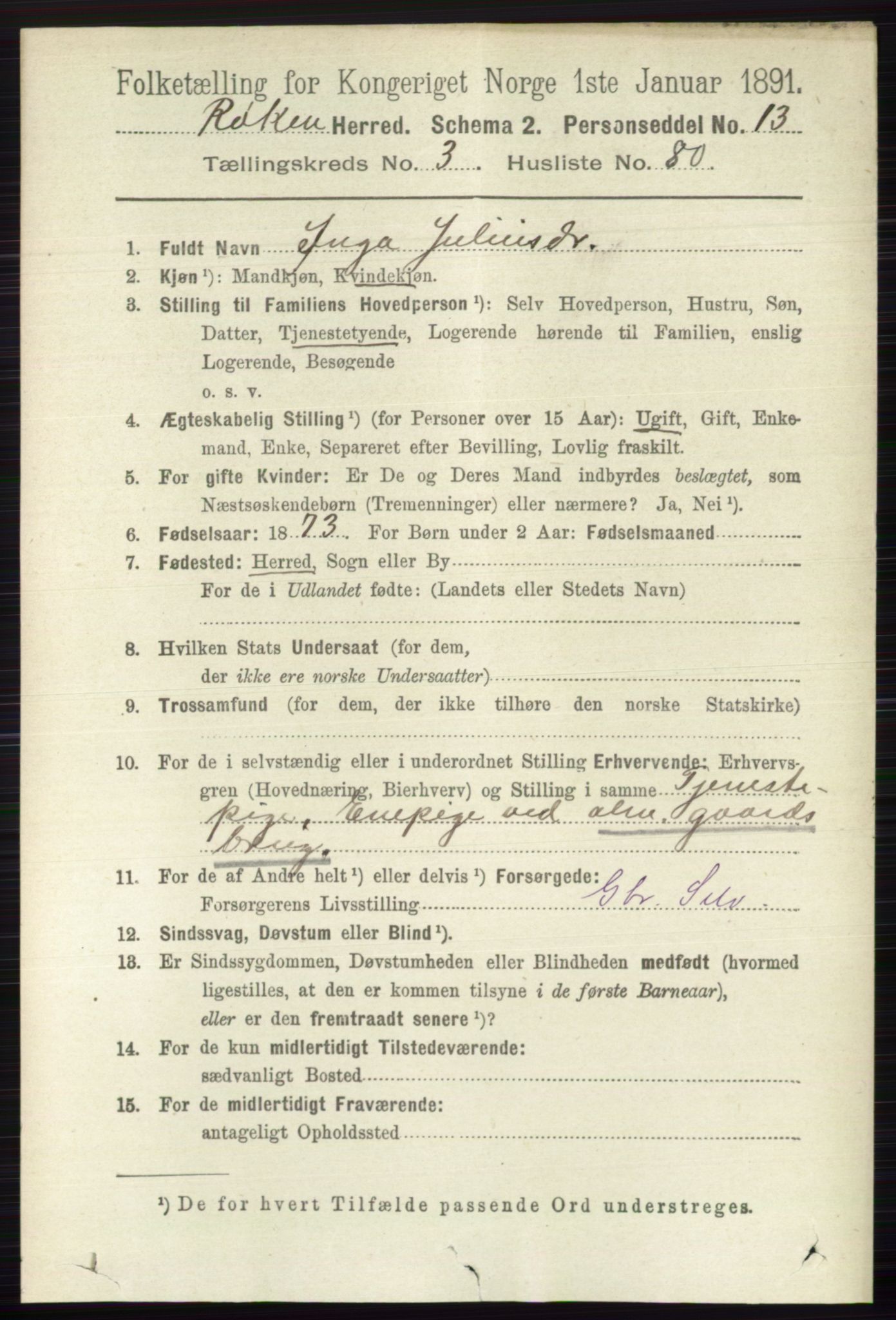 RA, 1891 census for 0627 Røyken, 1891, p. 1725