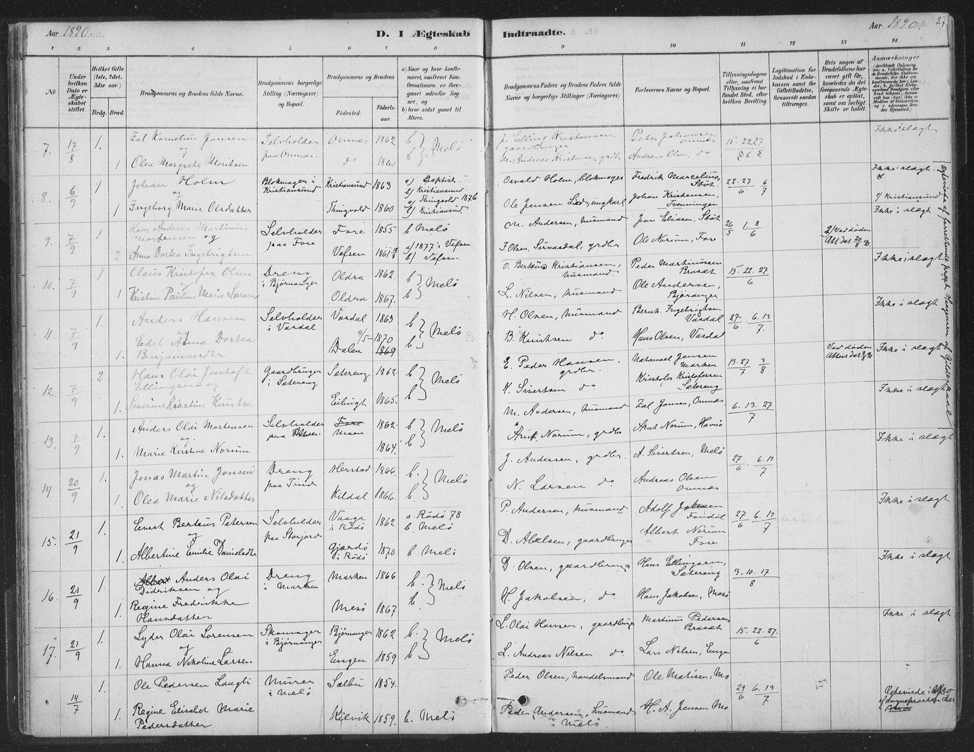 Ministerialprotokoller, klokkerbøker og fødselsregistre - Nordland, AV/SAT-A-1459/843/L0627: Parish register (official) no. 843A02, 1878-1908, p. 27