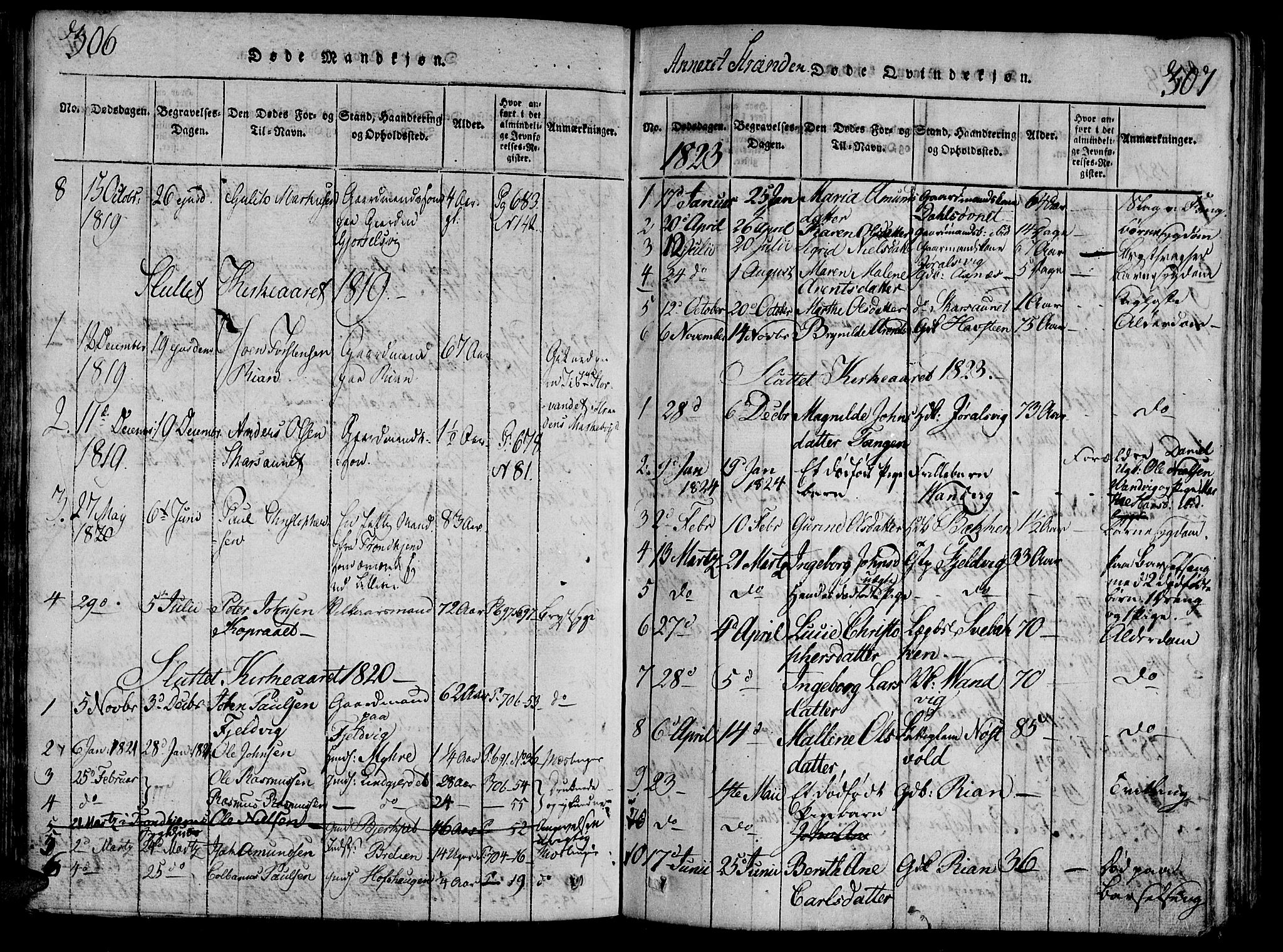 Ministerialprotokoller, klokkerbøker og fødselsregistre - Nord-Trøndelag, AV/SAT-A-1458/701/L0005: Parish register (official) no. 701A05 /2, 1816-1825, p. 306-307