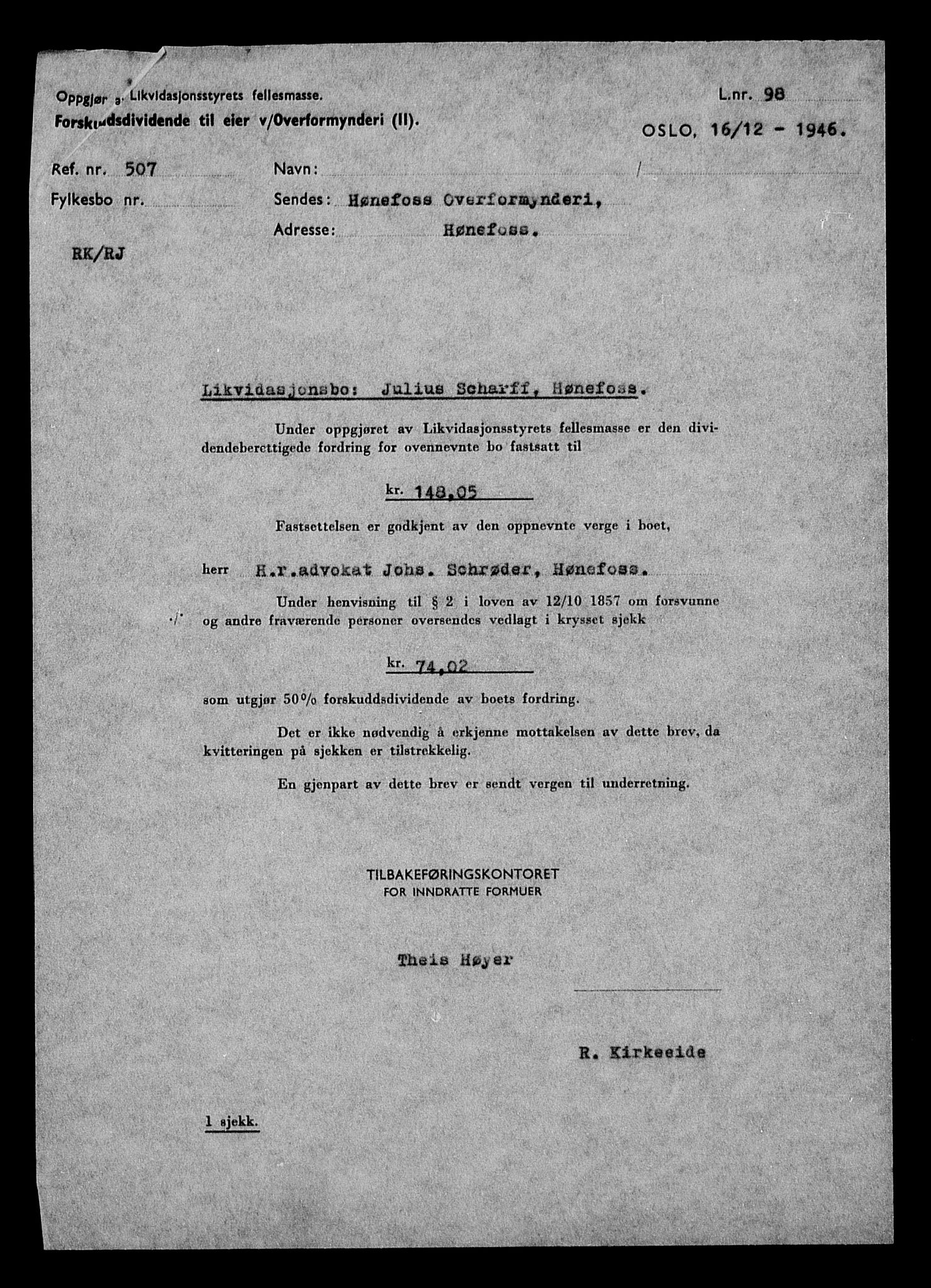 Justisdepartementet, Tilbakeføringskontoret for inndratte formuer, AV/RA-S-1564/H/Hc/Hcd/L1005: --, 1945-1947, p. 585