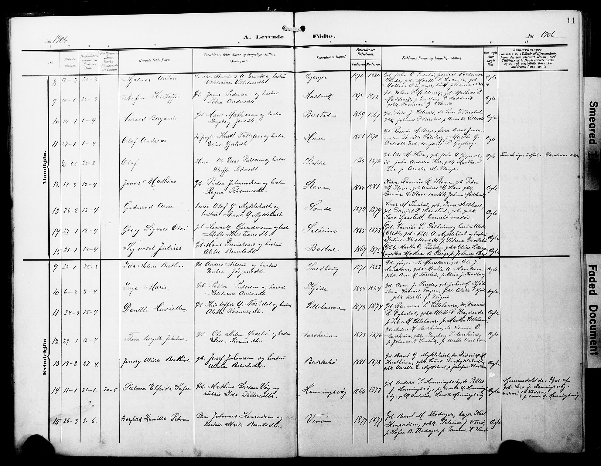 Selje sokneprestembete, SAB/A-99938/H/Ha/Hab/Habb: Parish register (copy) no. B 1, 1905-1923, p. 11