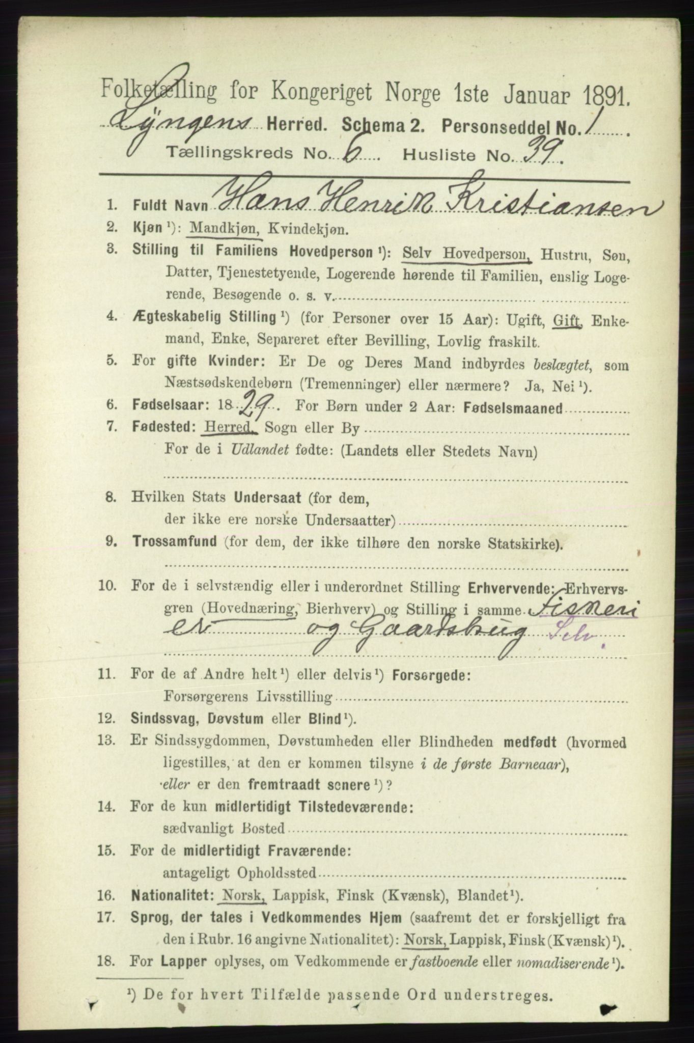 RA, 1891 census for 1938 Lyngen, 1891, p. 5538