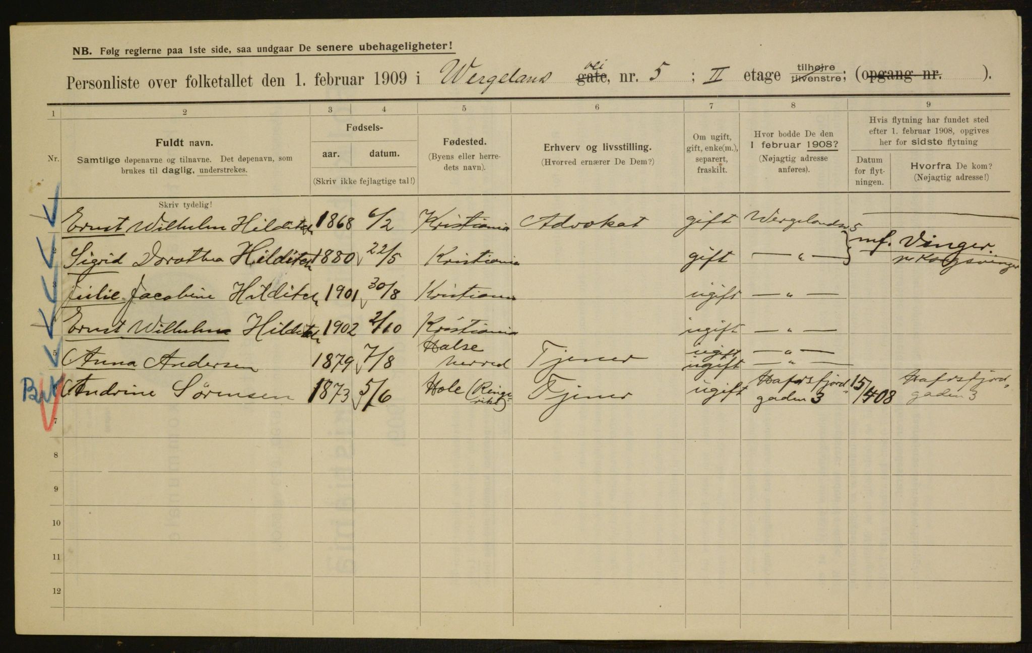 OBA, Municipal Census 1909 for Kristiania, 1909, p. 115993