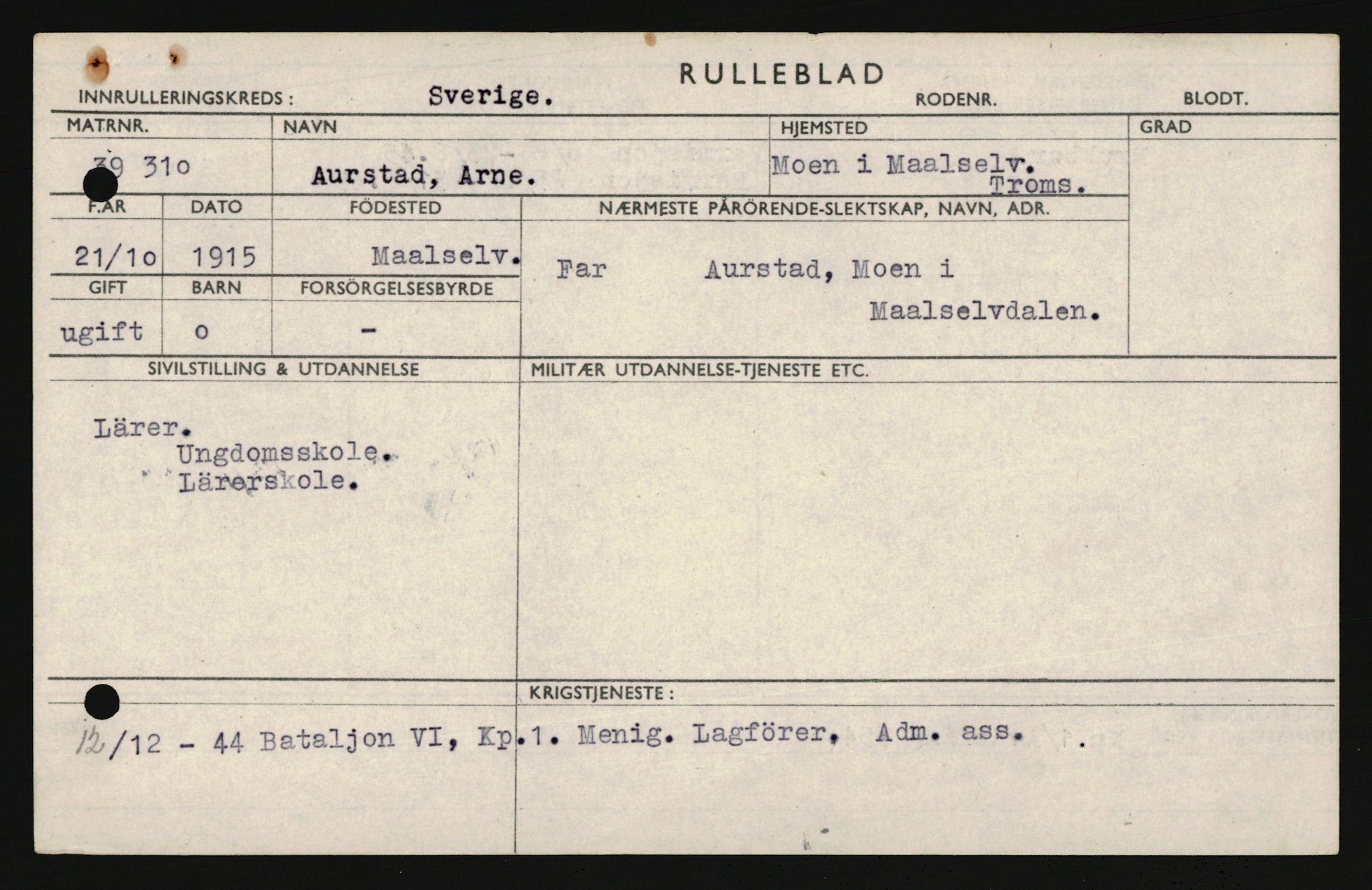 Forsvaret, Troms infanteriregiment nr. 16, AV/RA-RAFA-3146/P/Pa/L0020: Rulleblad for regimentets menige mannskaper, årsklasse 1936, 1936, p. 89