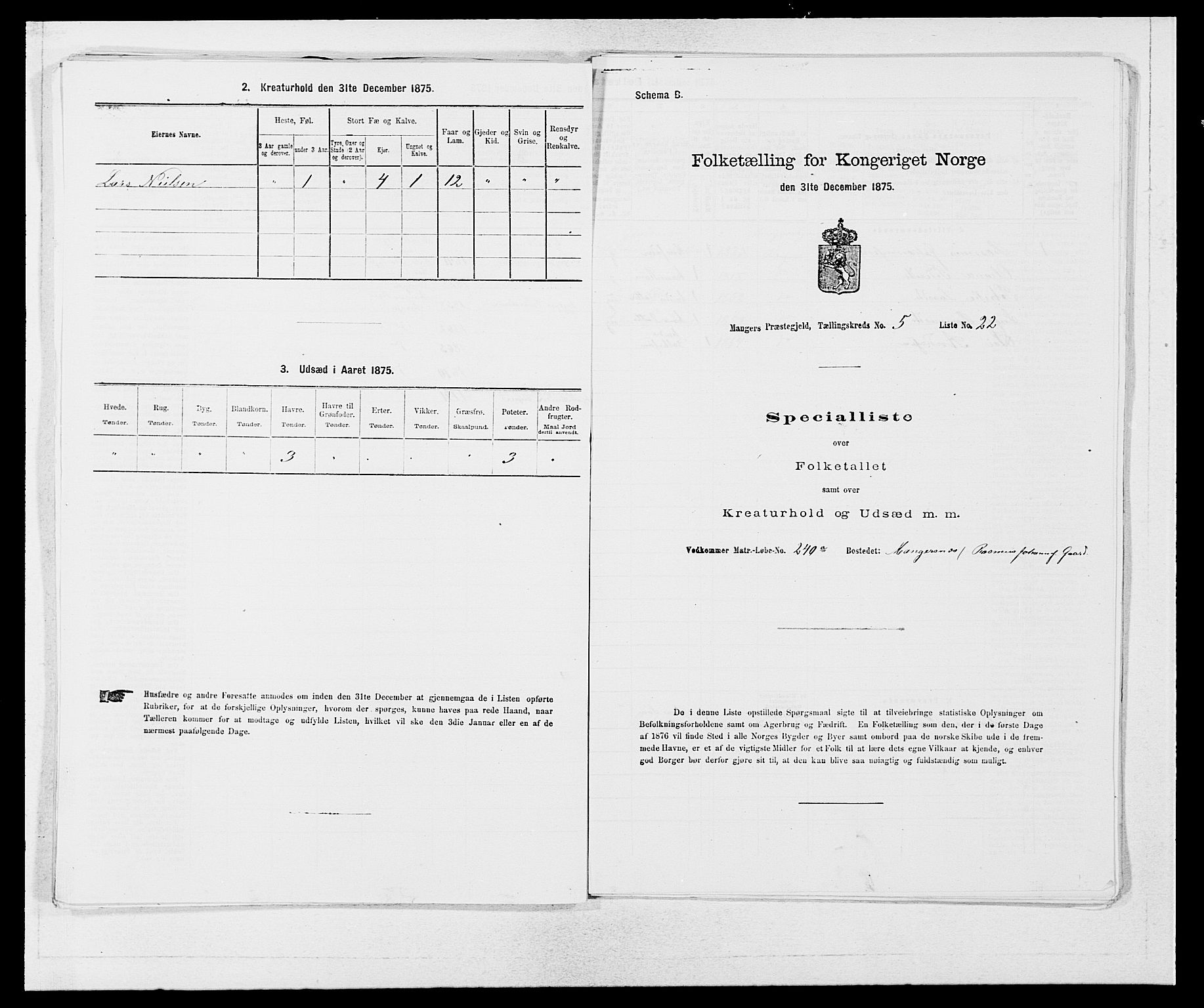 SAB, 1875 census for 1261P Manger, 1875, p. 748