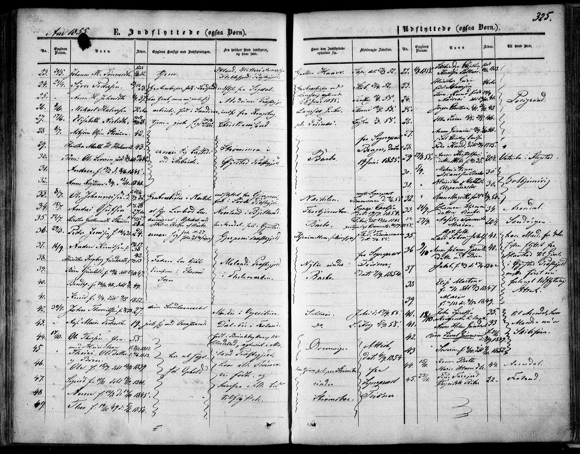 Tromøy sokneprestkontor, SAK/1111-0041/F/Fa/L0006: Parish register (official) no. A 6, 1855-1863, p. 325