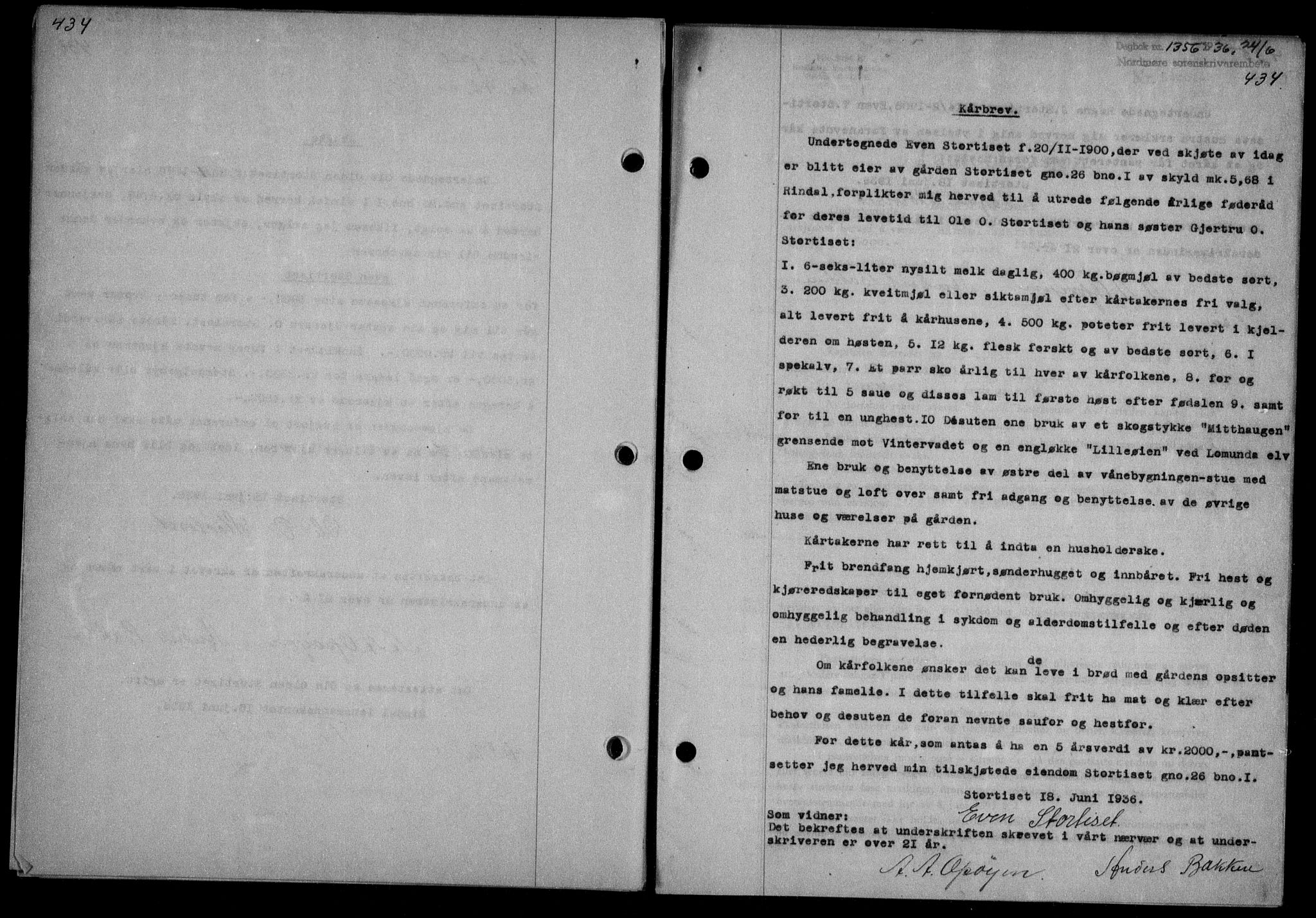 Nordmøre sorenskriveri, AV/SAT-A-4132/1/2/2Ca/L0088: Mortgage book no. 78, 1936-1936, Diary no: : 1356/1936