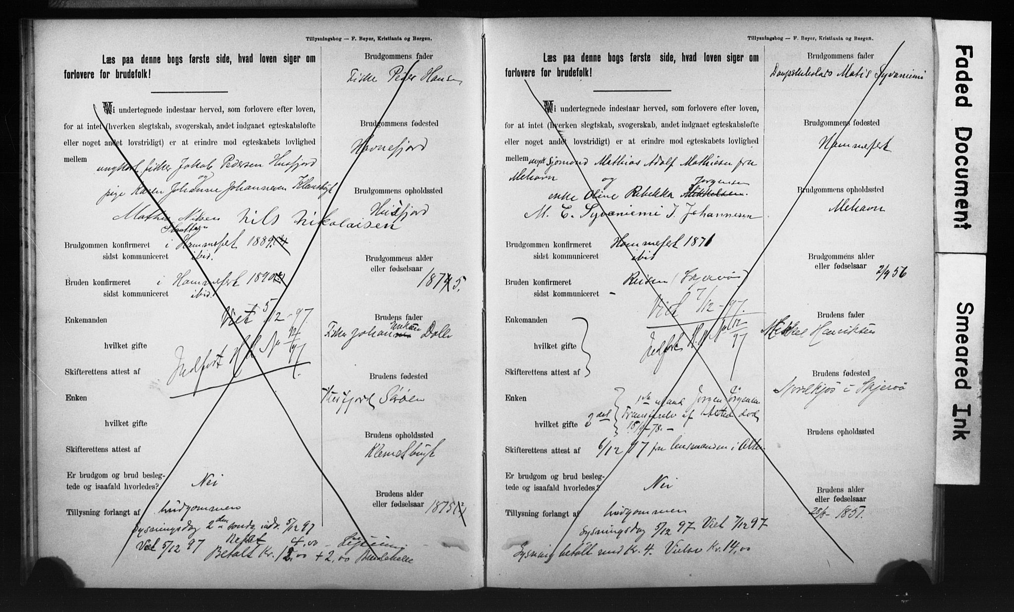 Hammerfest sokneprestkontor, AV/SATØ-S-1347/I/Ib/L0070/0004: Banns register no. 70.4, 1896-1899