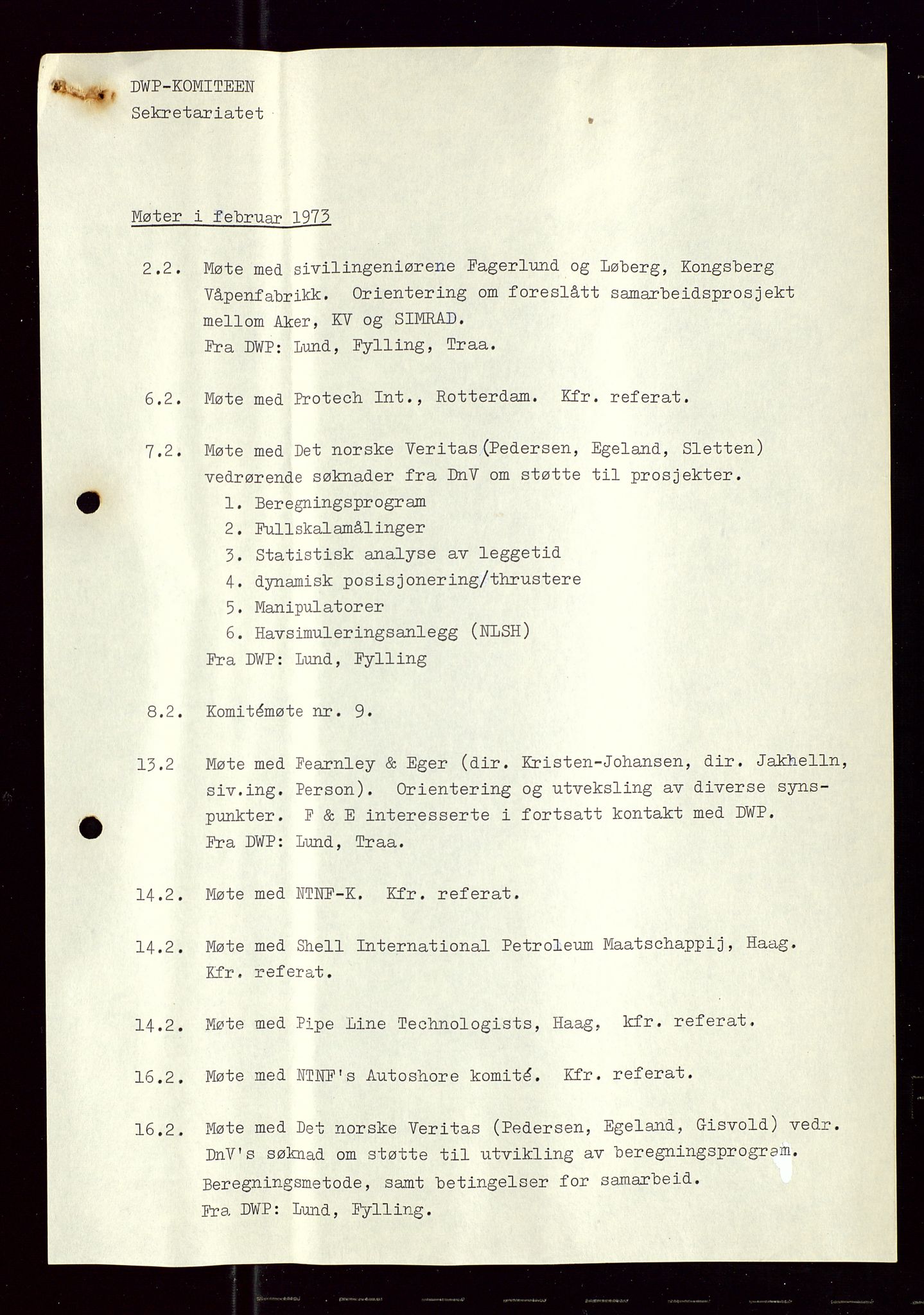 Industridepartementet, Oljekontoret, AV/SAST-A-101348/Di/L0002: DWP, måneds- kvartals- halvårs- og årsrapporter, økonomi, personell, div., 1972-1974, p. 272