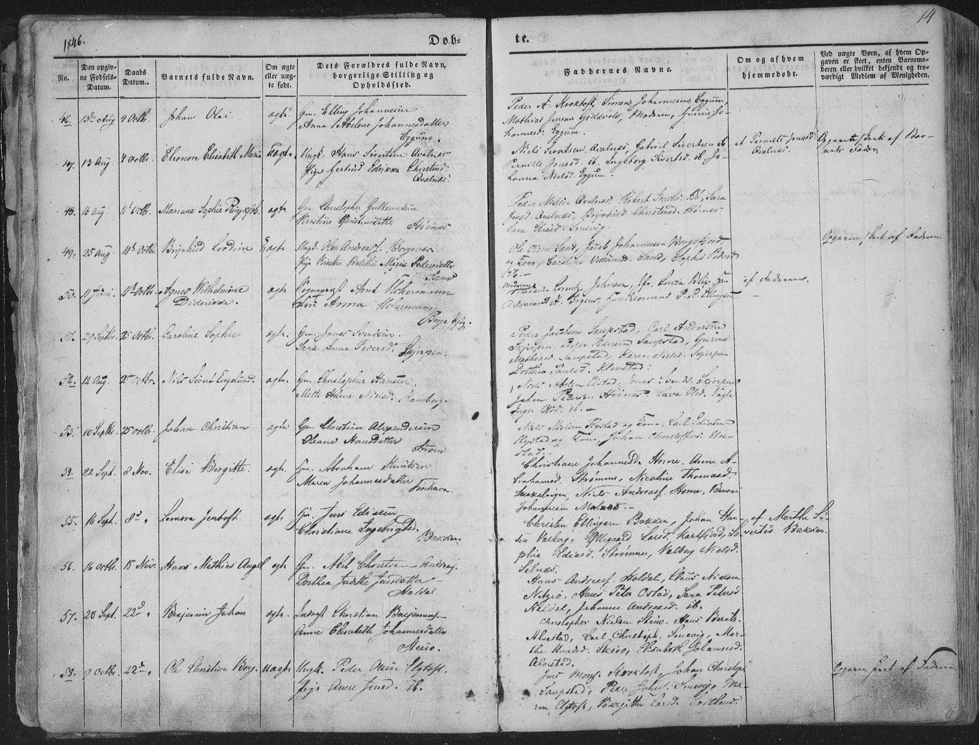Ministerialprotokoller, klokkerbøker og fødselsregistre - Nordland, SAT/A-1459/880/L1131: Parish register (official) no. 880A05, 1844-1868, p. 14