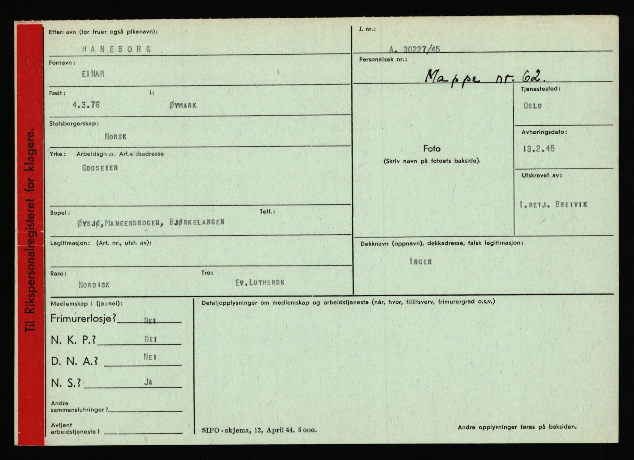 Statspolitiet - Hovedkontoret / Osloavdelingen, AV/RA-S-1329/C/Ca/L0006: Hanche - Hokstvedt, 1943-1945, p. 28