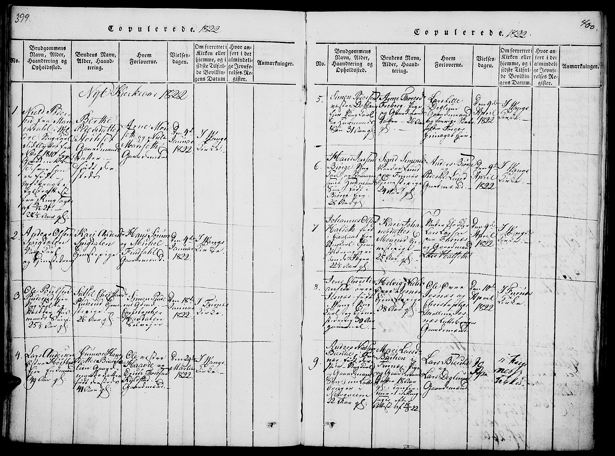 Vang prestekontor, Hedmark, AV/SAH-PREST-008/H/Ha/Haa/L0008: Parish register (official) no. 8, 1815-1826, p. 399-400