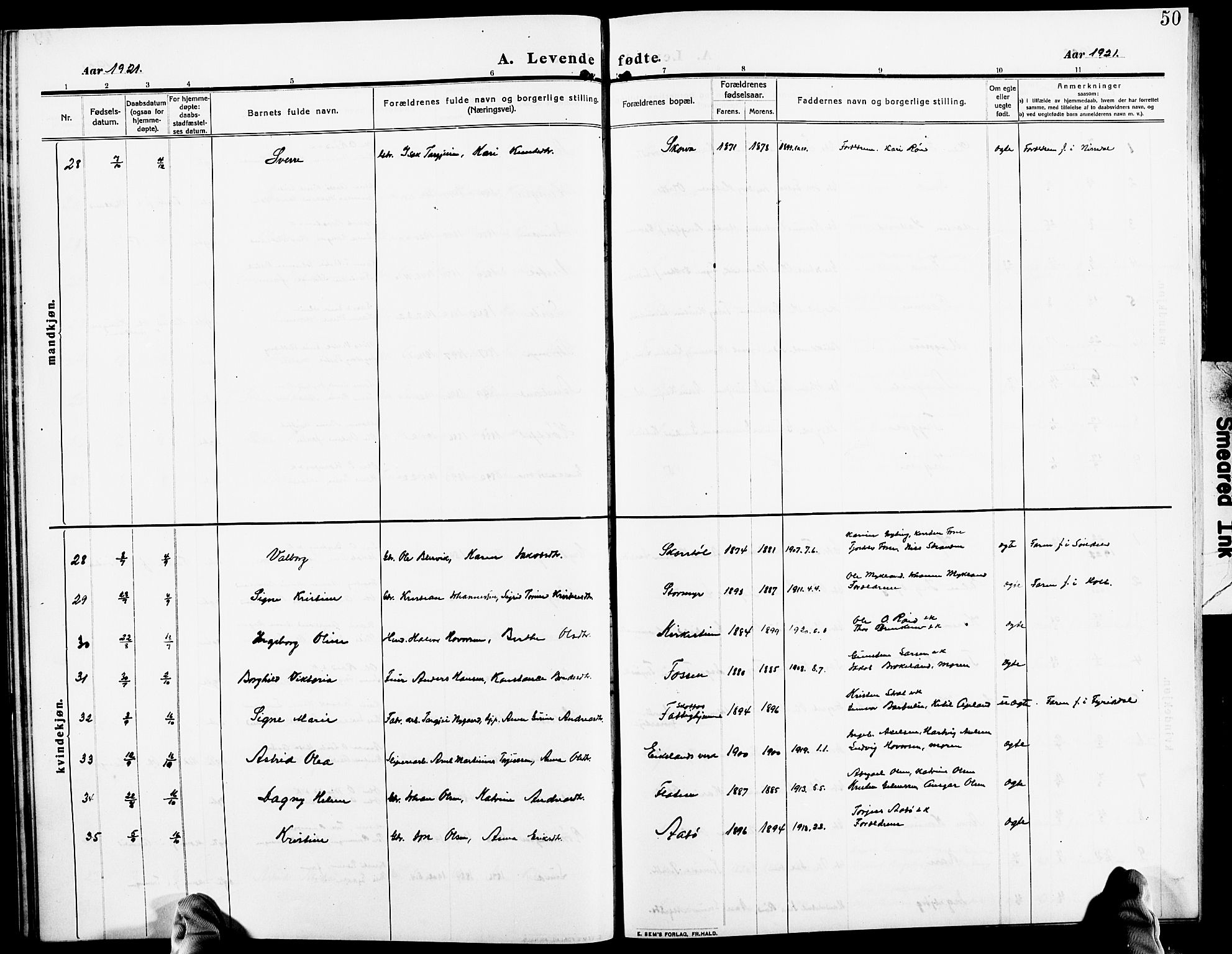 Gjerstad sokneprestkontor, SAK/1111-0014/F/Fb/Fba/L0008: Parish register (copy) no. B 8, 1909-1925, p. 50