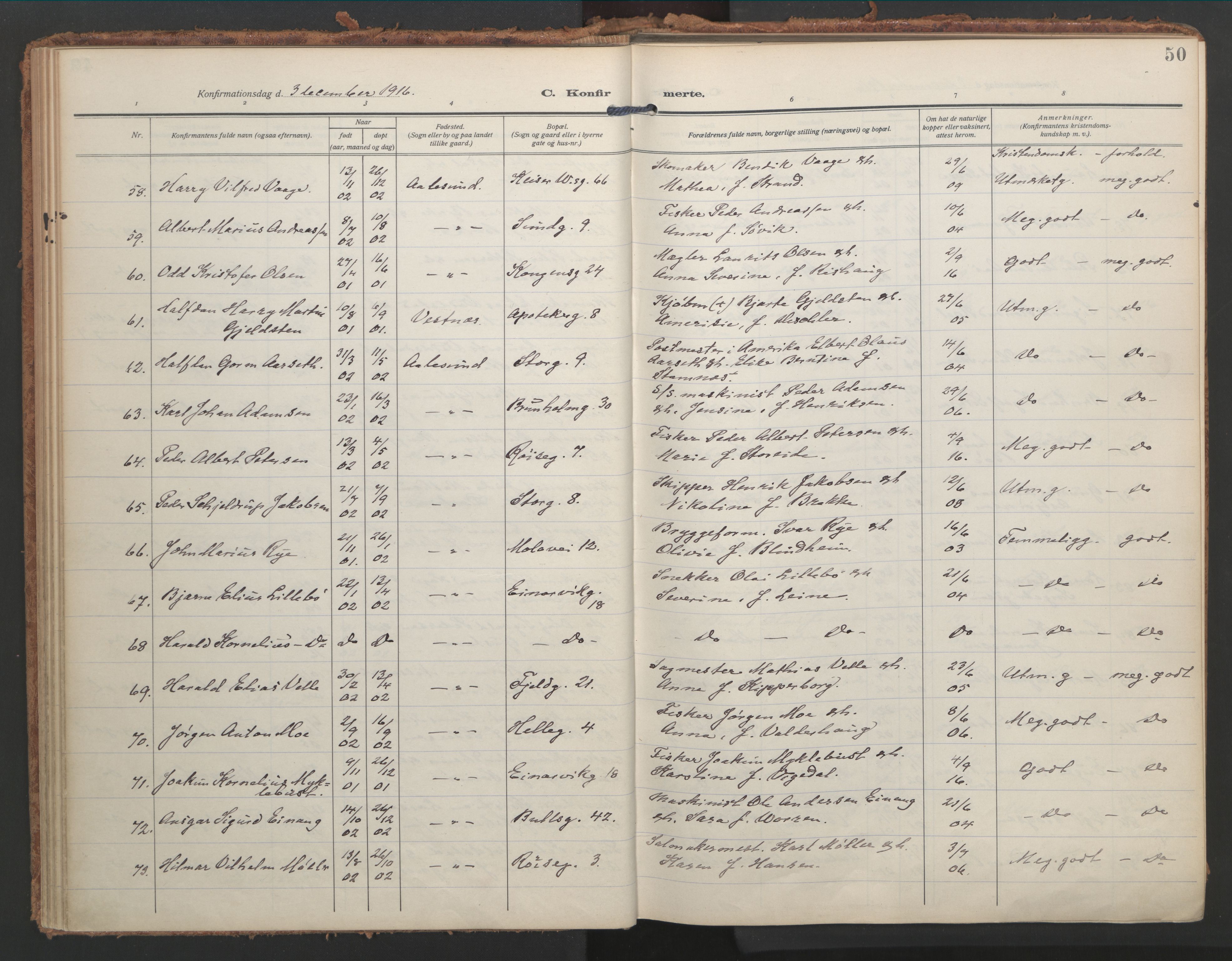 Ministerialprotokoller, klokkerbøker og fødselsregistre - Møre og Romsdal, AV/SAT-A-1454/529/L0461: Parish register (official) no. 529A11, 1914-1925, p. 50