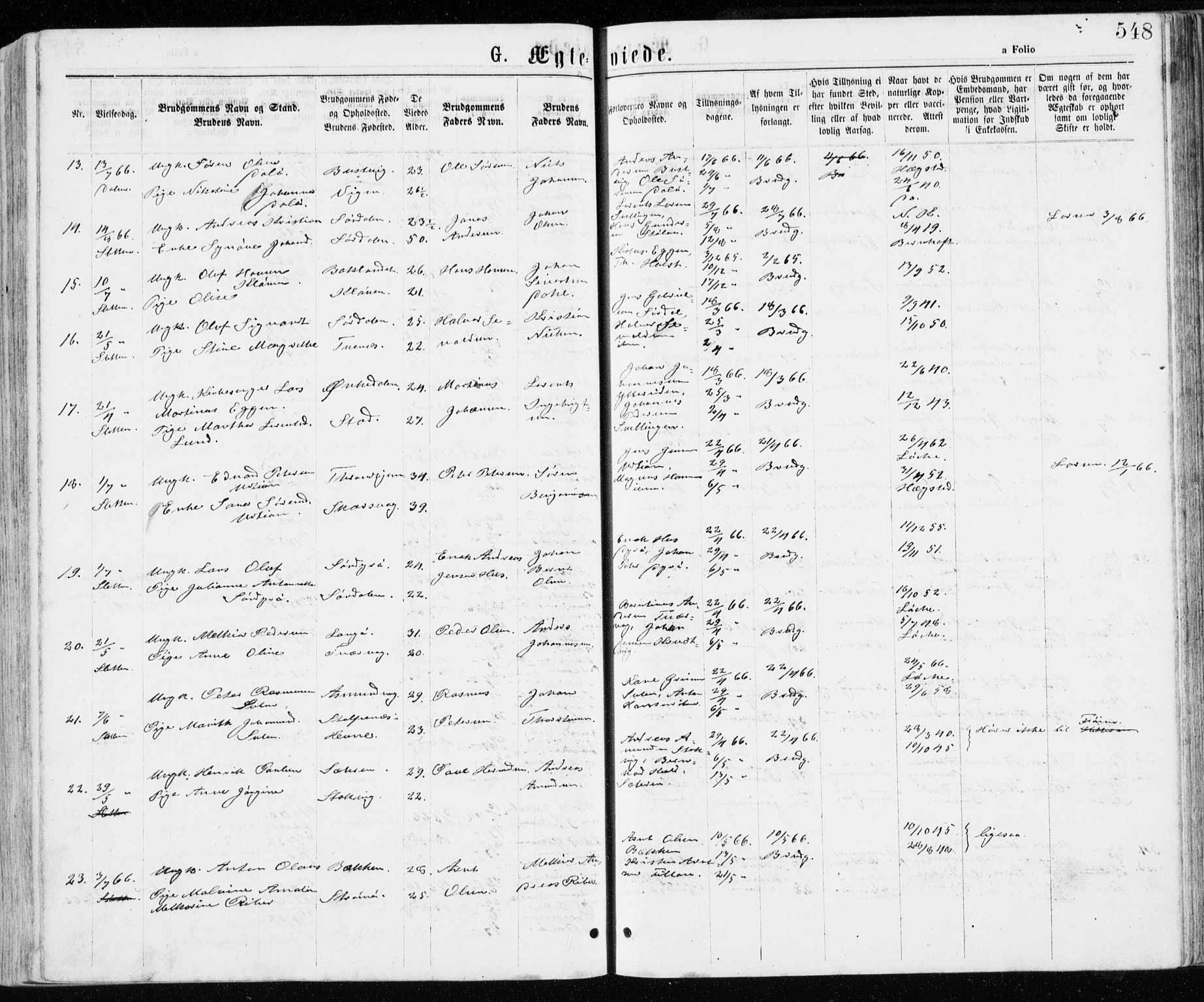 Ministerialprotokoller, klokkerbøker og fødselsregistre - Sør-Trøndelag, SAT/A-1456/640/L0576: Parish register (official) no. 640A01, 1846-1876, p. 548
