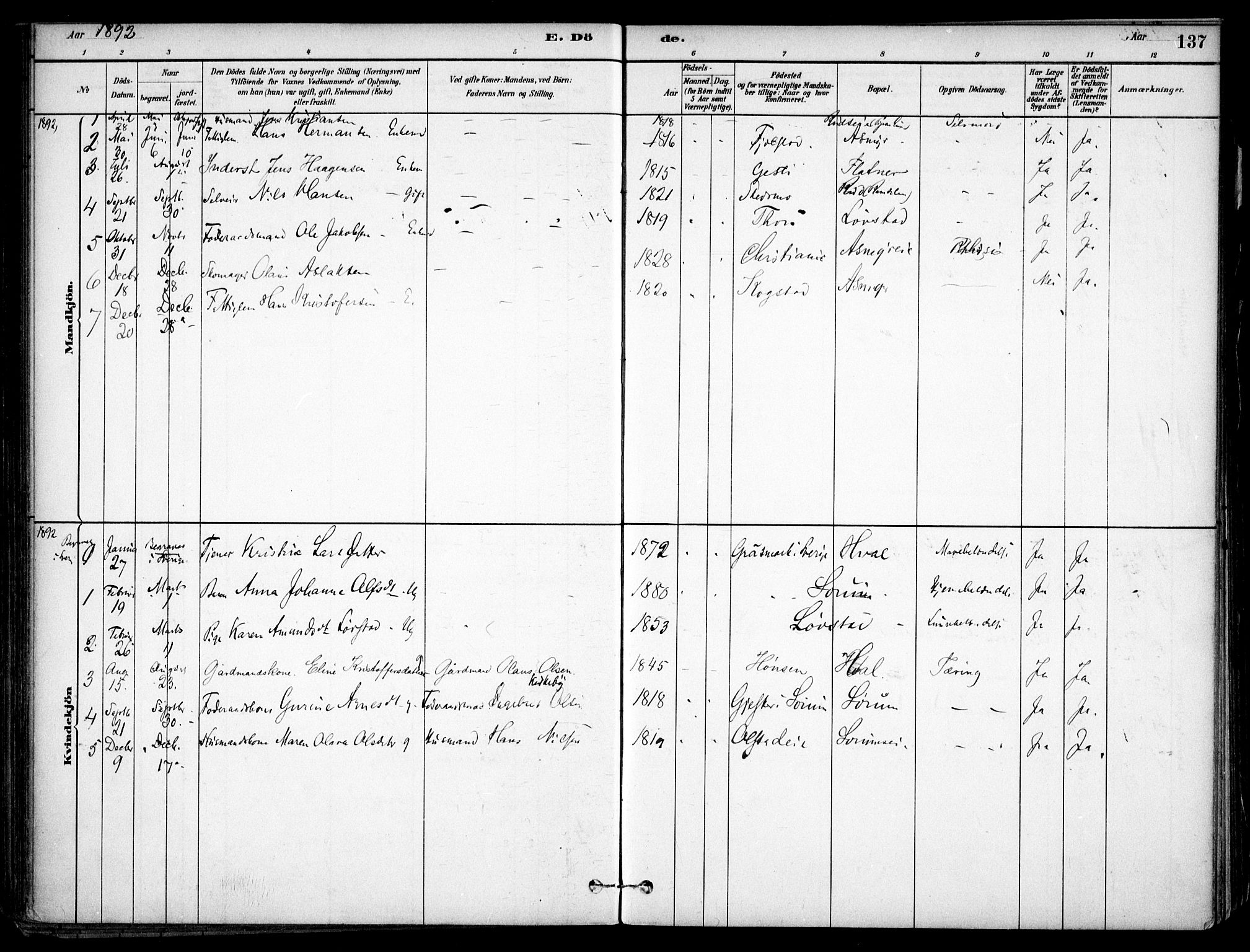 Gjerdrum prestekontor Kirkebøker, SAO/A-10412b/F/Fa/L0009: Parish register (official) no. I 9, 1881-1916, p. 137