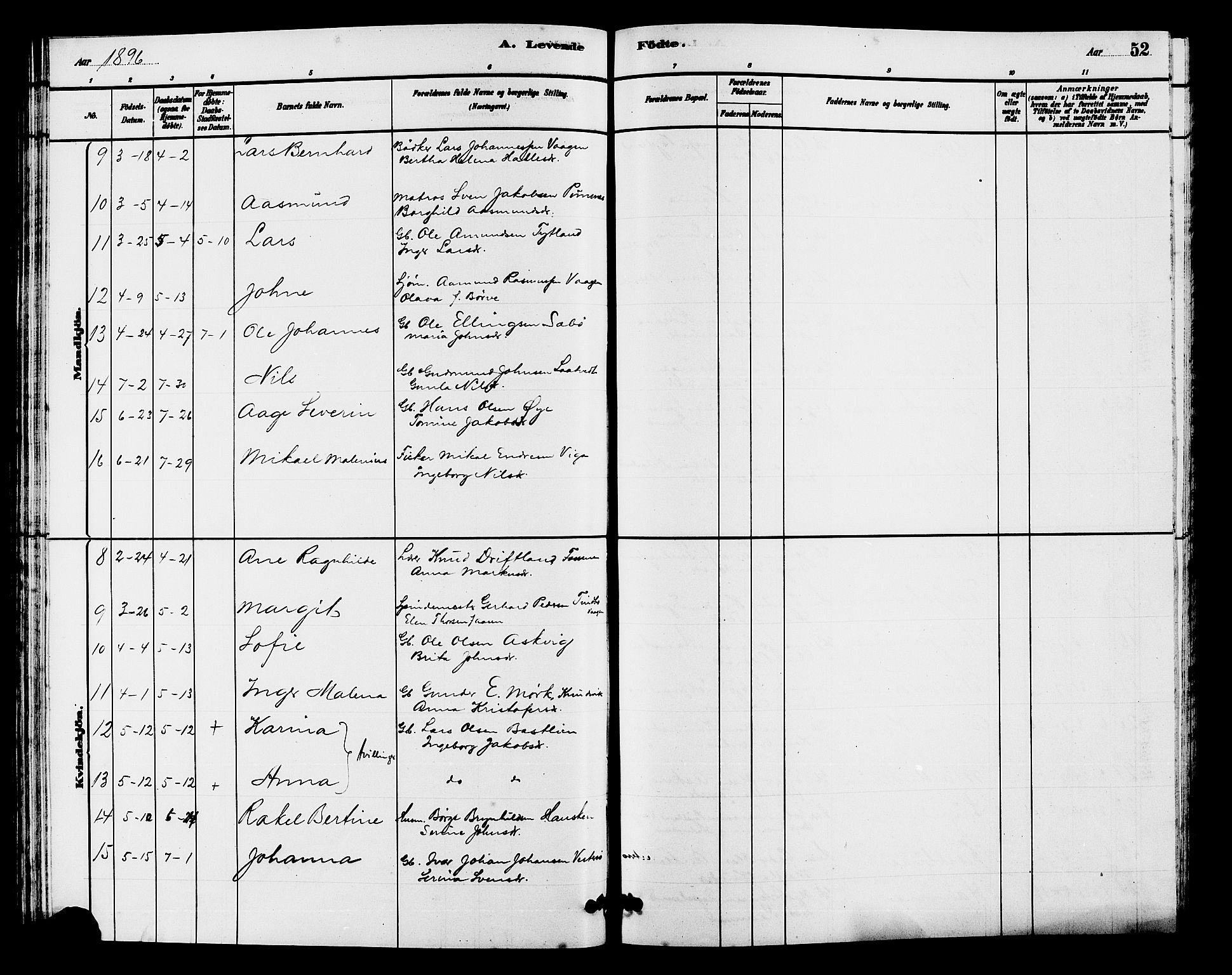 Hjelmeland sokneprestkontor, AV/SAST-A-101843/01/V/L0007: Parish register (copy) no. B 7, 1880-1909, p. 52