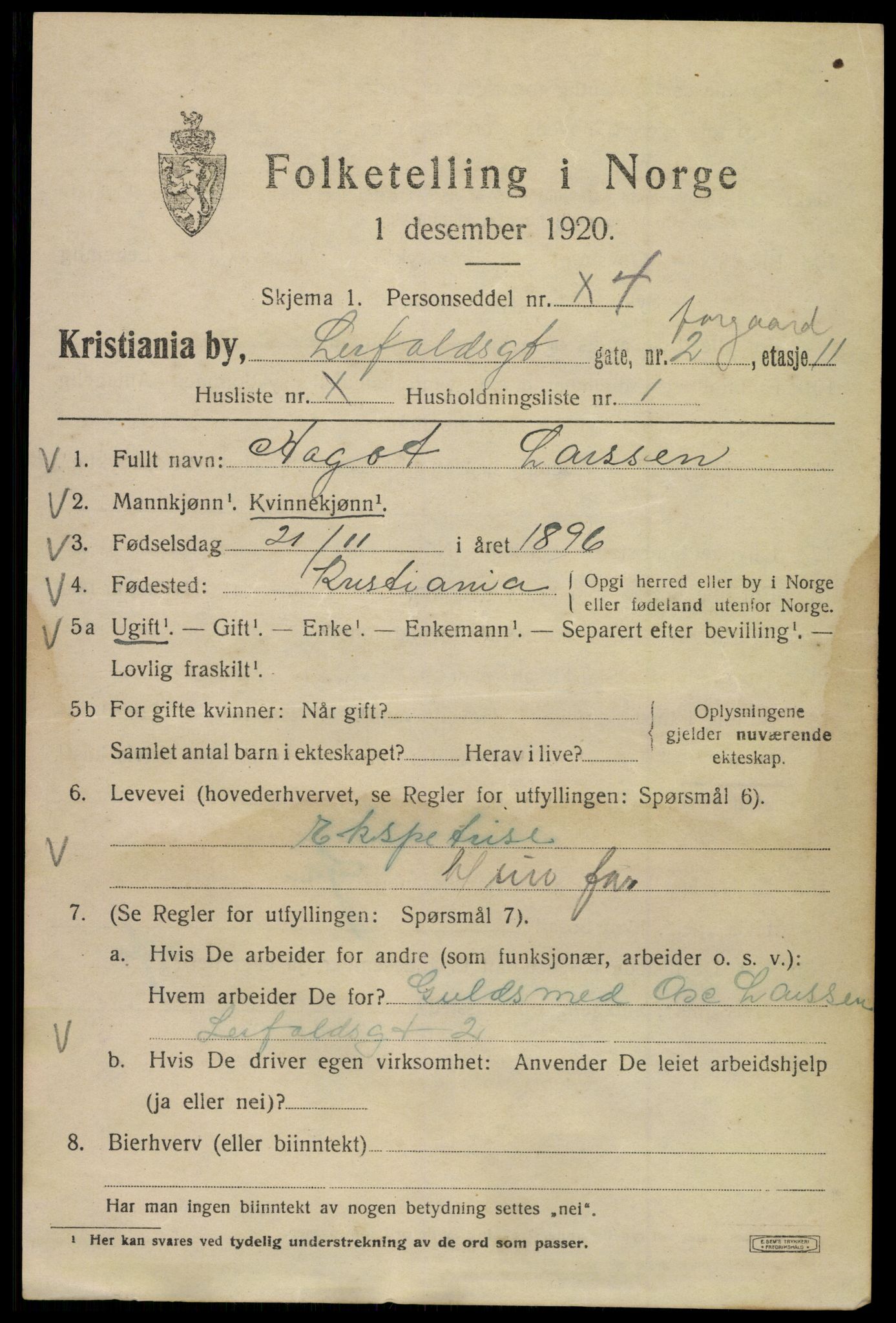 SAO, 1920 census for Kristiania, 1920, p. 362339