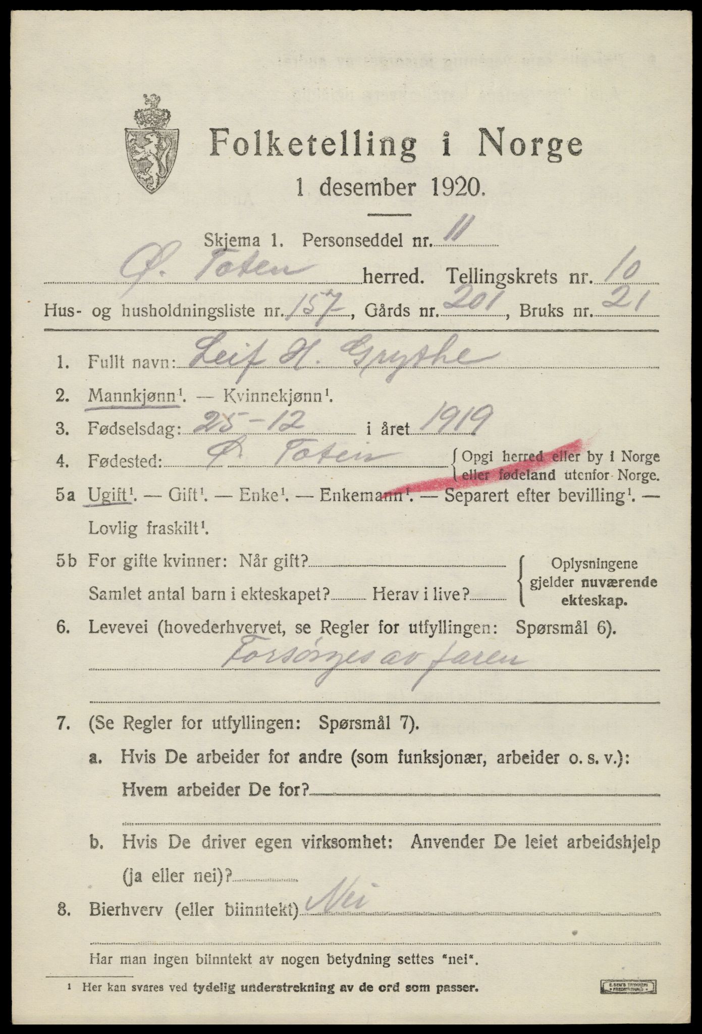 SAH, 1920 census for Østre Toten, 1920, p. 22046