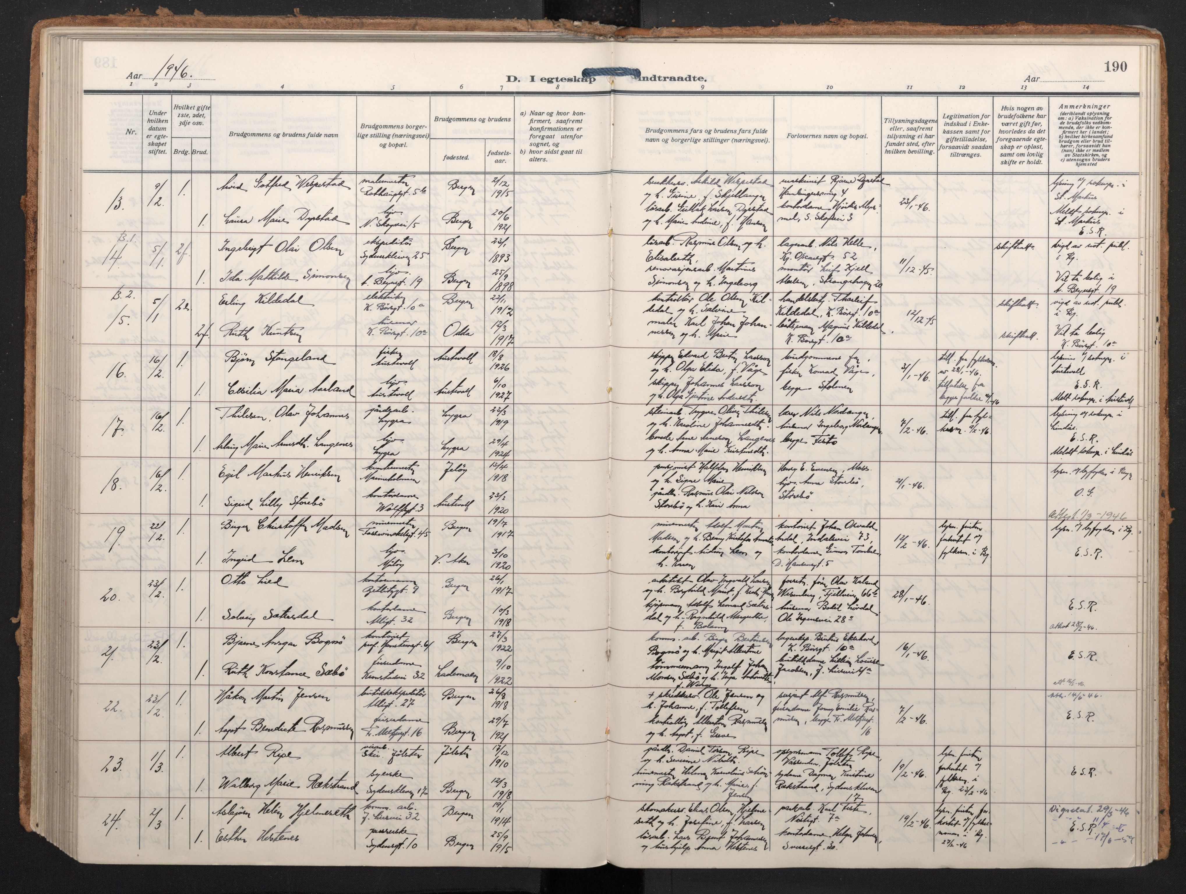 Johanneskirken sokneprestembete, AV/SAB-A-76001/H/Haa/L0014: Parish register (official) no. D 3, 1929-1949, p. 189b-190a