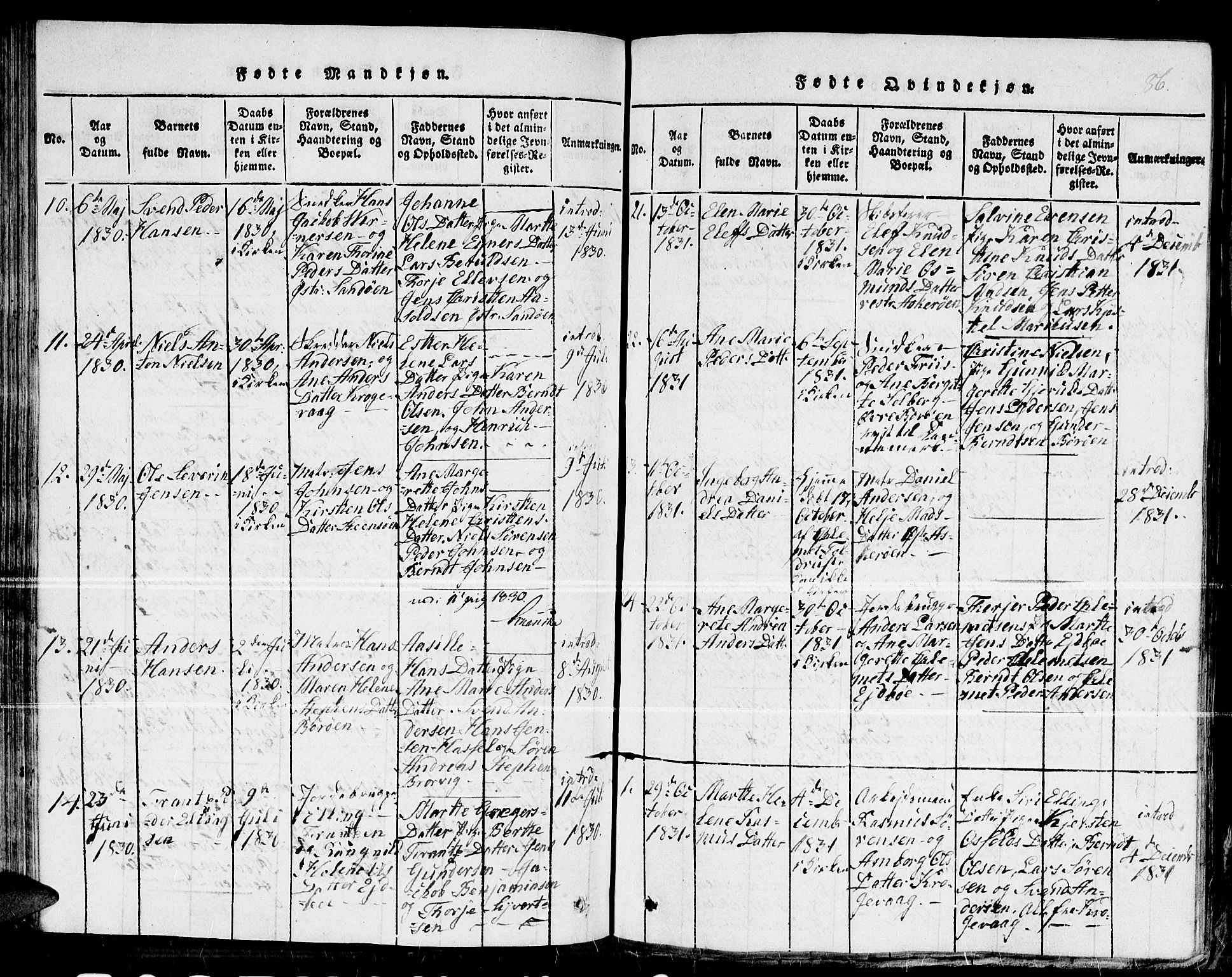 Dypvåg sokneprestkontor, SAK/1111-0007/F/Fb/Fba/L0009: Parish register (copy) no. B 9, 1816-1842, p. 86