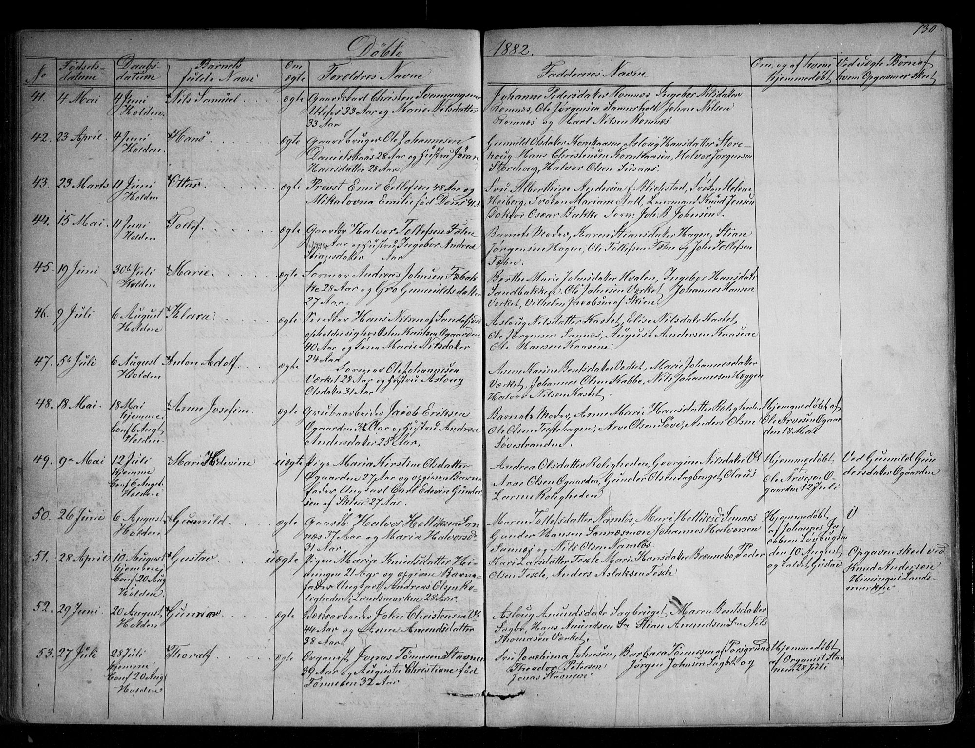 Holla kirkebøker, AV/SAKO-A-272/G/Ga/L0004: Parish register (copy) no. I 4, 1867-1890, p. 130