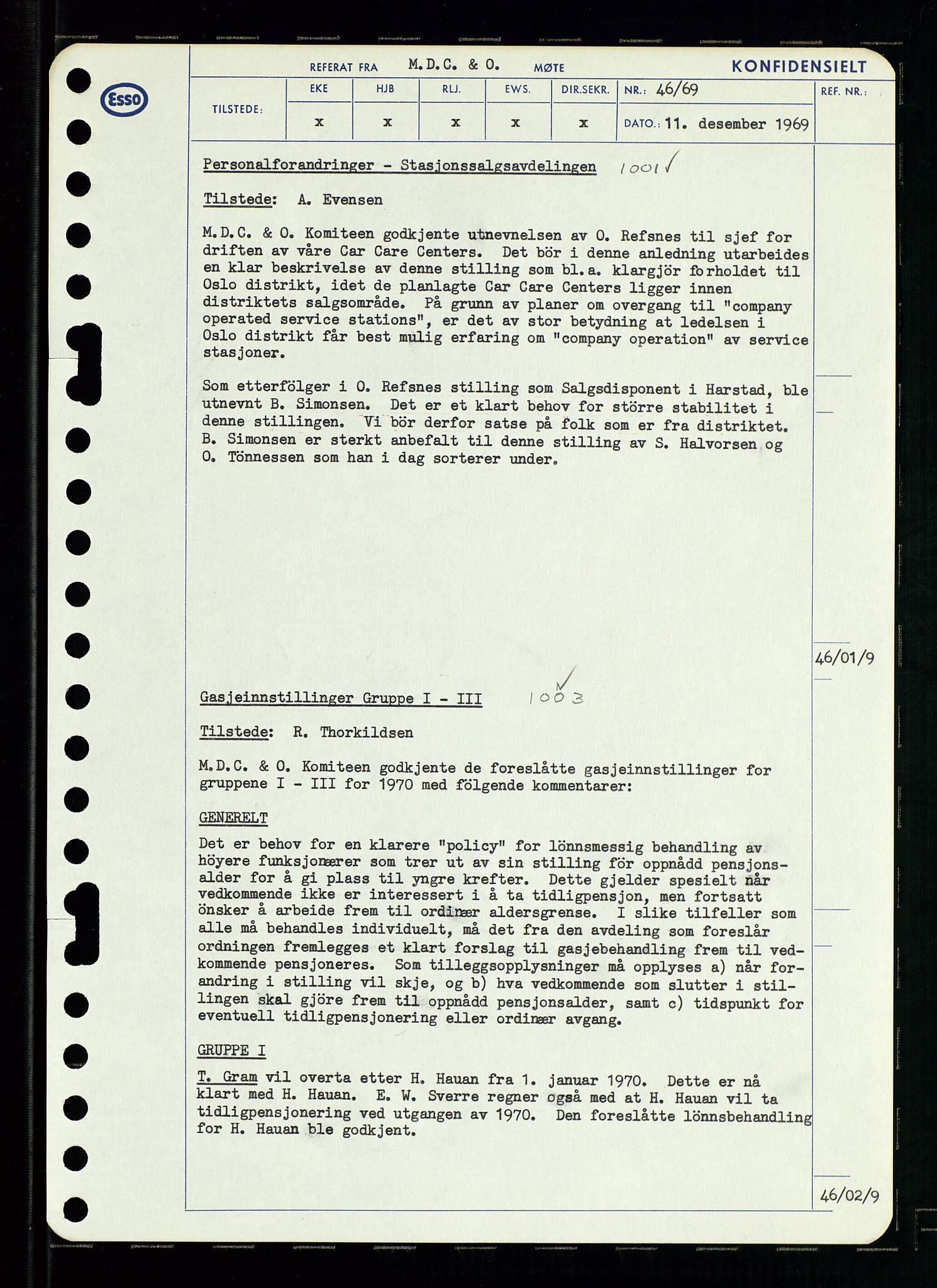 Pa 0982 - Esso Norge A/S, SAST/A-100448/A/Aa/L0003/0001: Den administrerende direksjon Board minutes (styrereferater) og Bedriftforsamlingsprotokoll / Den administrerende direksjon Board minutes (styrereferater), 1969, p. 194