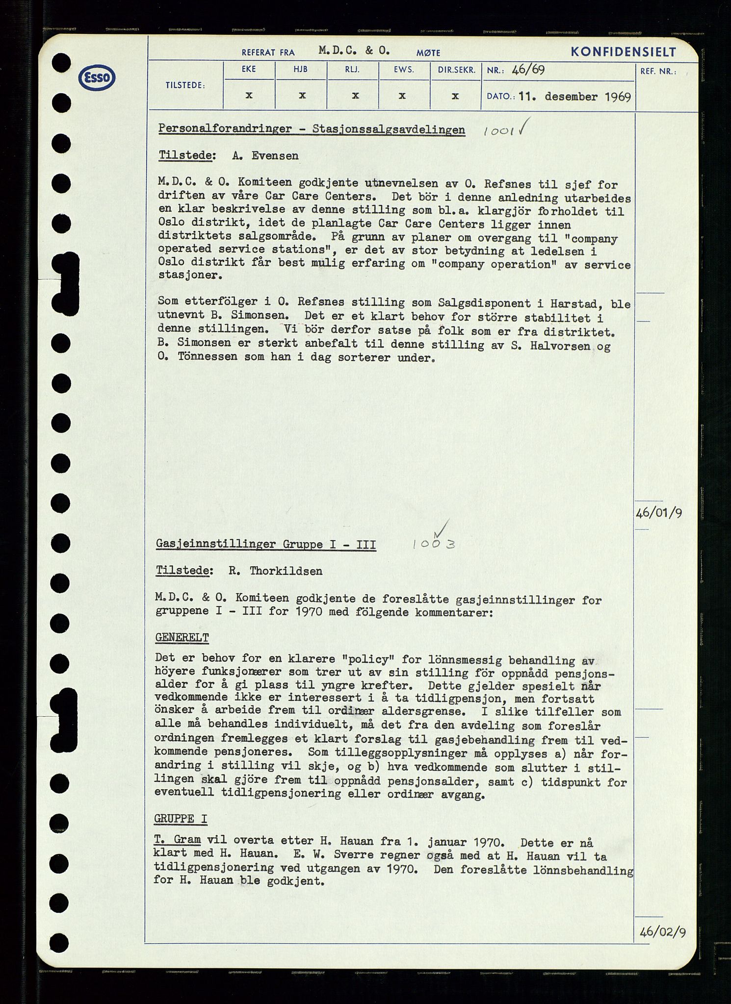 Pa 0982 - Esso Norge A/S, AV/SAST-A-100448/A/Aa/L0003/0001: Den administrerende direksjon Board minutes (styrereferater) og Bedriftforsamlingsprotokoll / Den administrerende direksjon Board minutes (styrereferater), 1969, p. 194