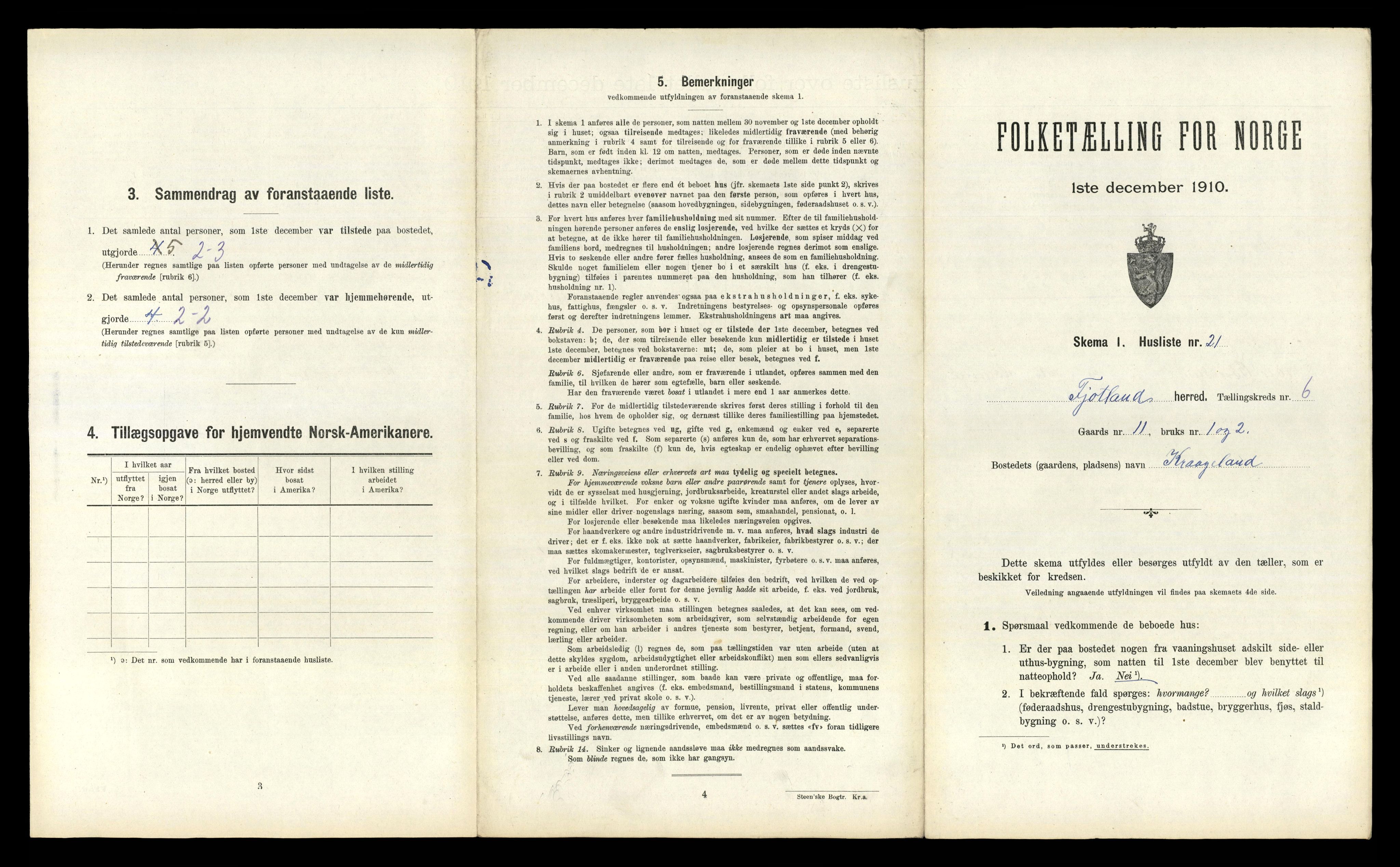 RA, 1910 census for Fjotland, 1910, p. 284