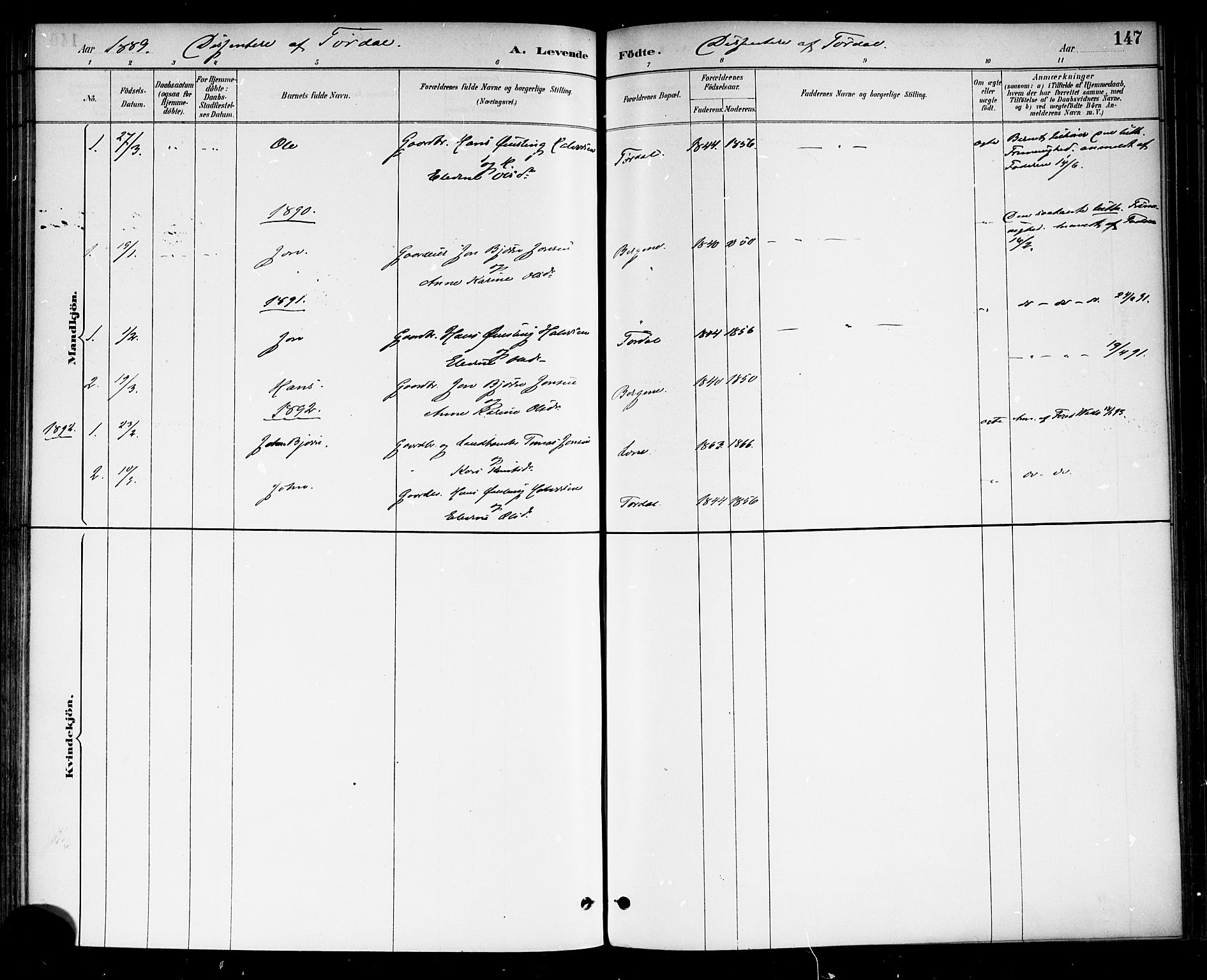 Drangedal kirkebøker, SAKO/A-258/F/Fa/L0010: Parish register (official) no. 10 /2, 1885-1894, p. 147