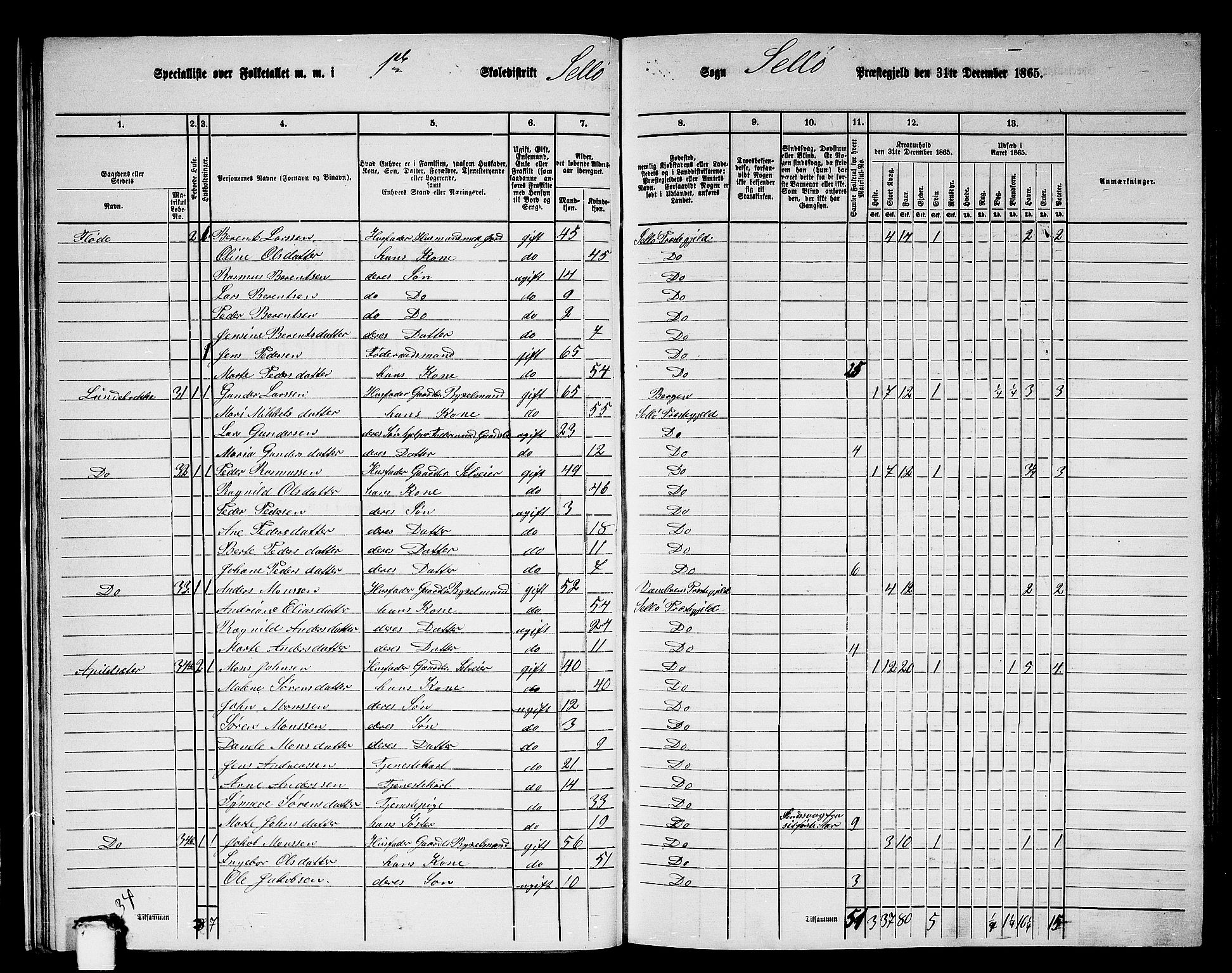 RA, 1865 census for Selje, 1865, p. 28