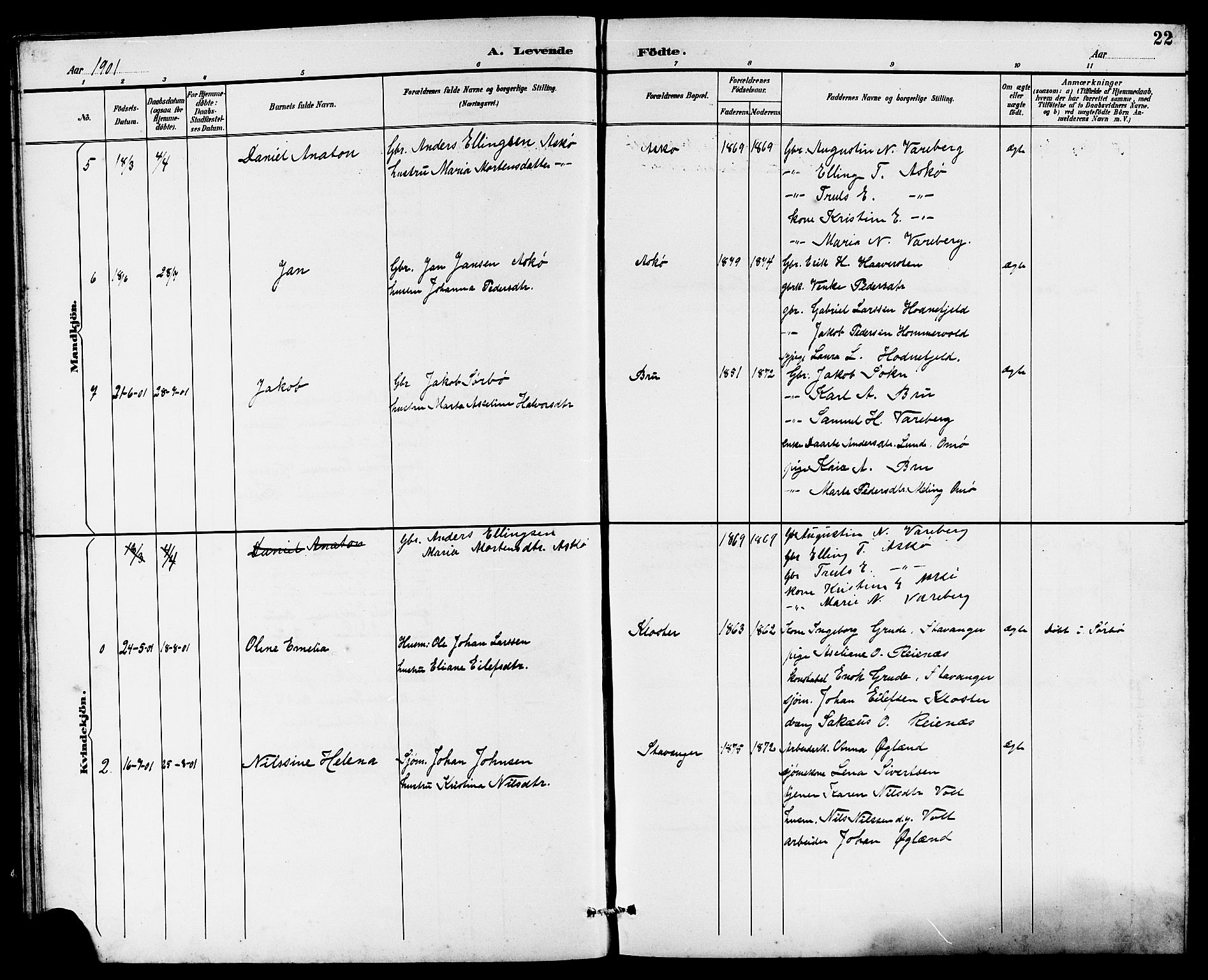 Rennesøy sokneprestkontor, AV/SAST-A -101827/H/Ha/Hab/L0011: Parish register (copy) no. B 10, 1891-1908, p. 22