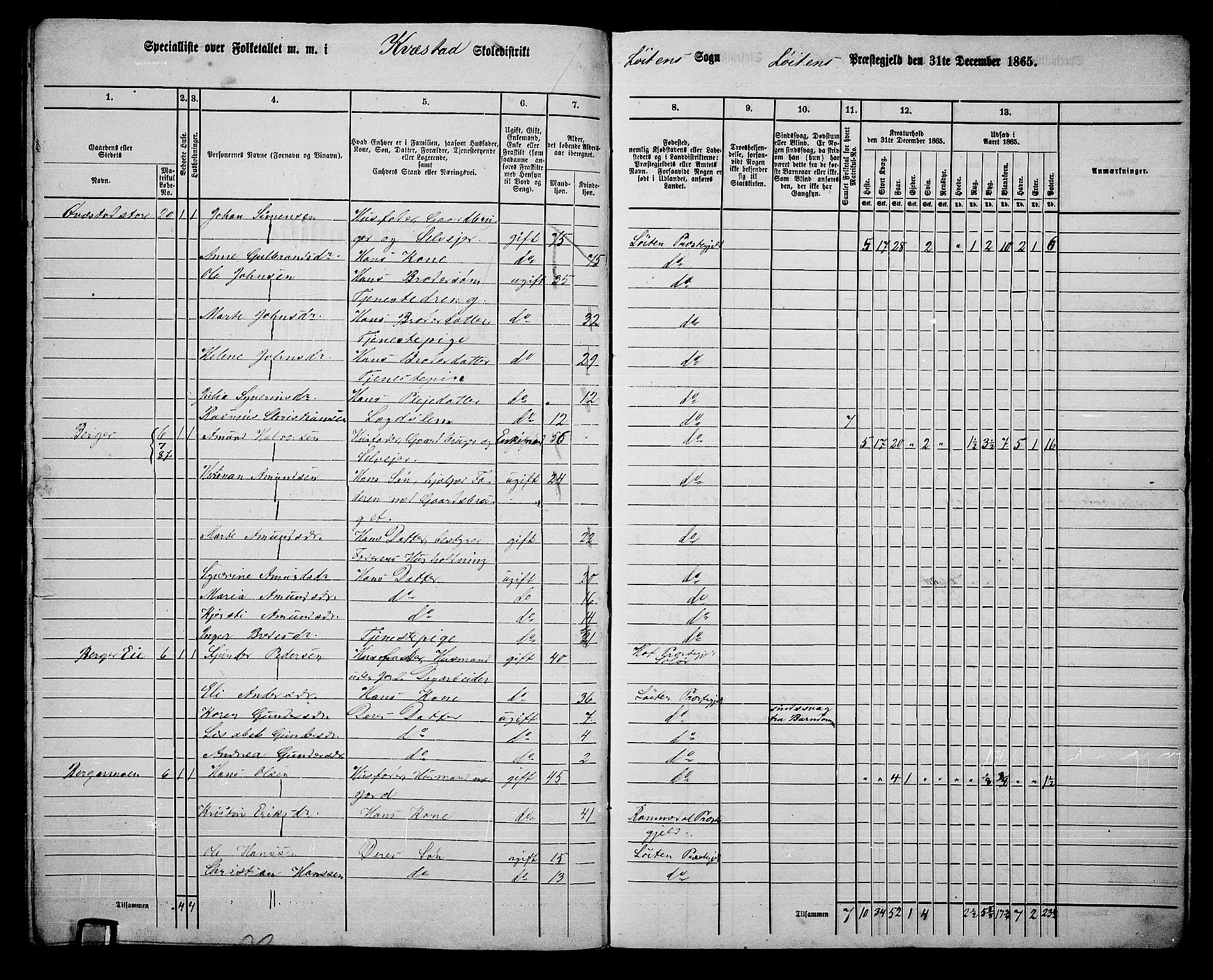 RA, 1865 census for Løten, 1865, p. 185