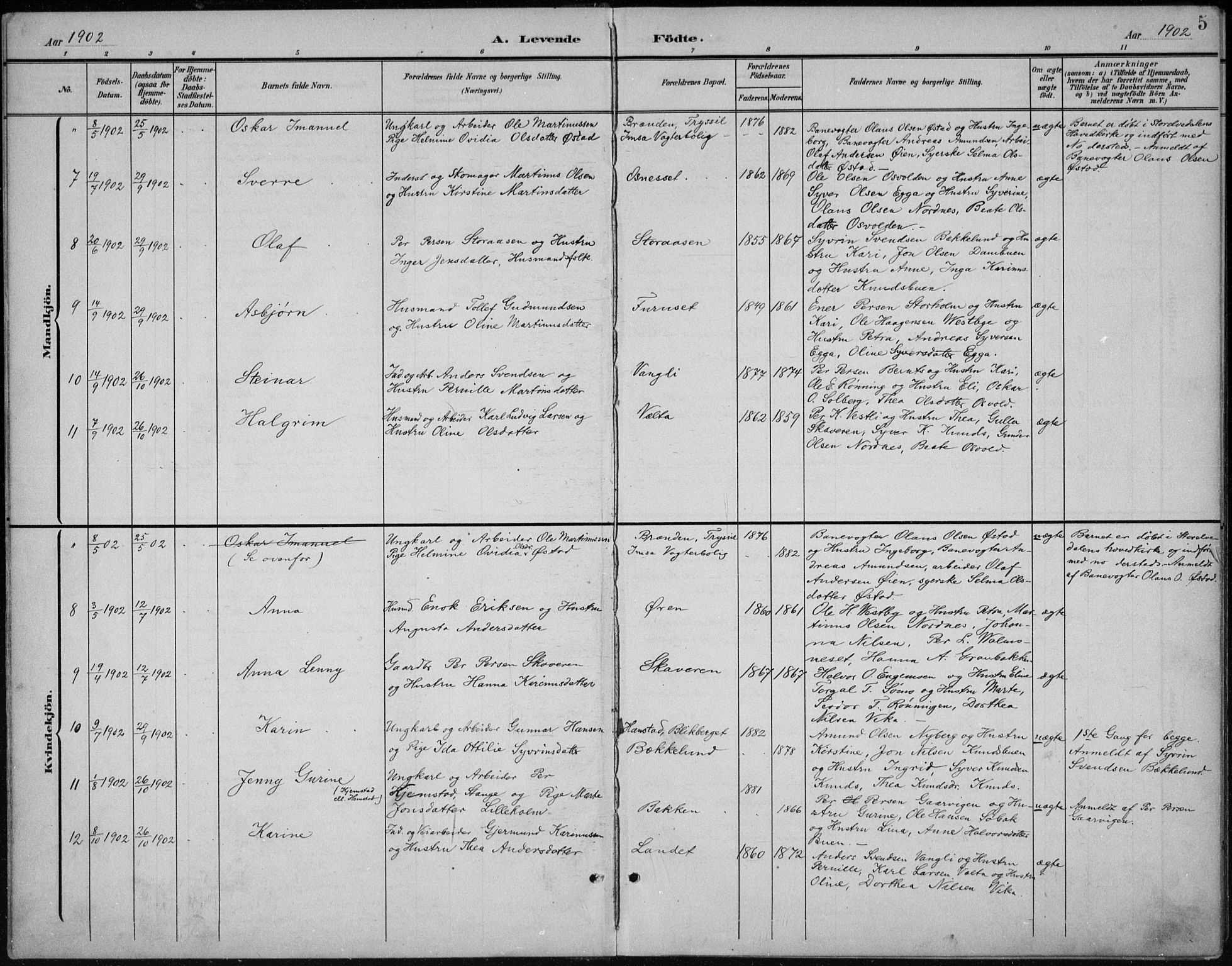 Åmot prestekontor, Hedmark, AV/SAH-PREST-056/H/Ha/Hab/L0003: Parish register (copy) no. 3, 1902-1938, p. 5