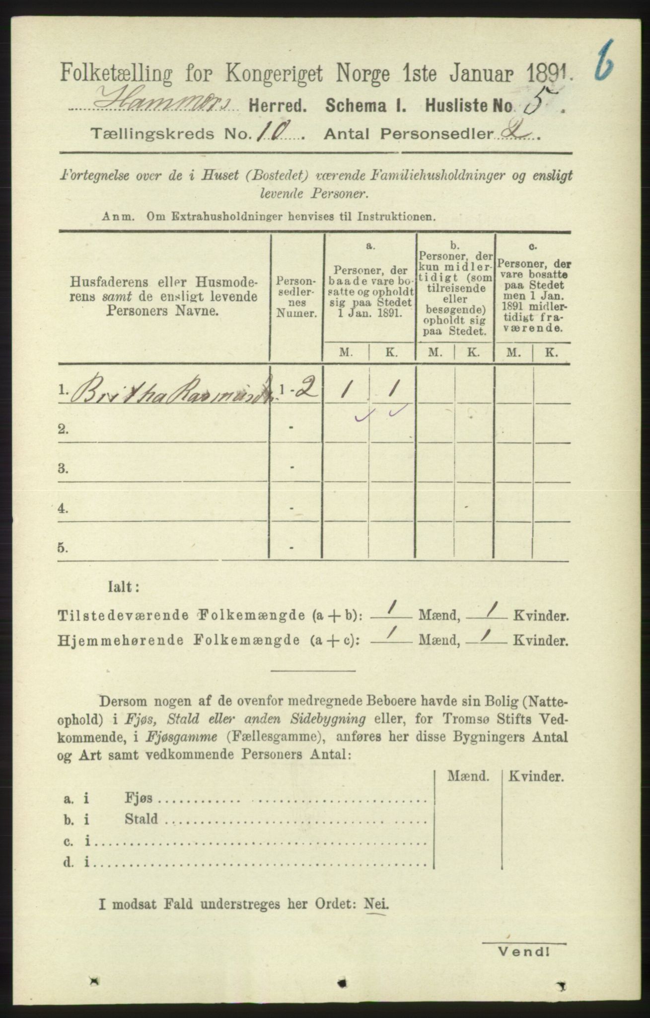 RA, 1891 census for 1254 Hamre, 1891, p. 3031