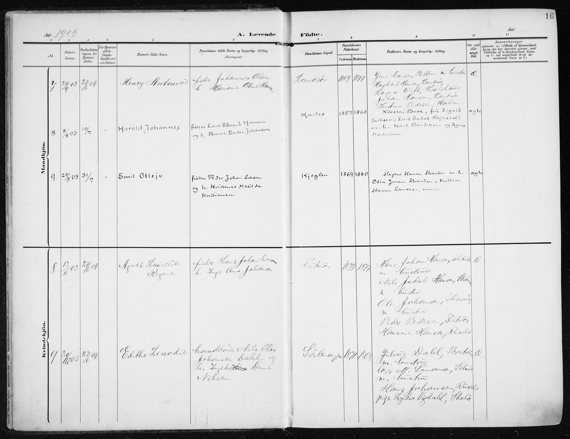 Karlsøy sokneprestembete, AV/SATØ-S-1299/H/Ha/Haa/L0014kirke: Parish register (official) no. 14, 1903-1917, p. 16
