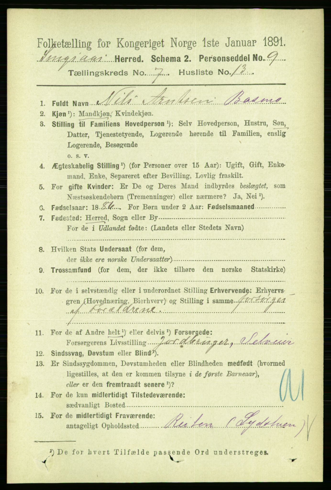 RA, 1891 census for 1646 Singsås, 1891, p. 1670