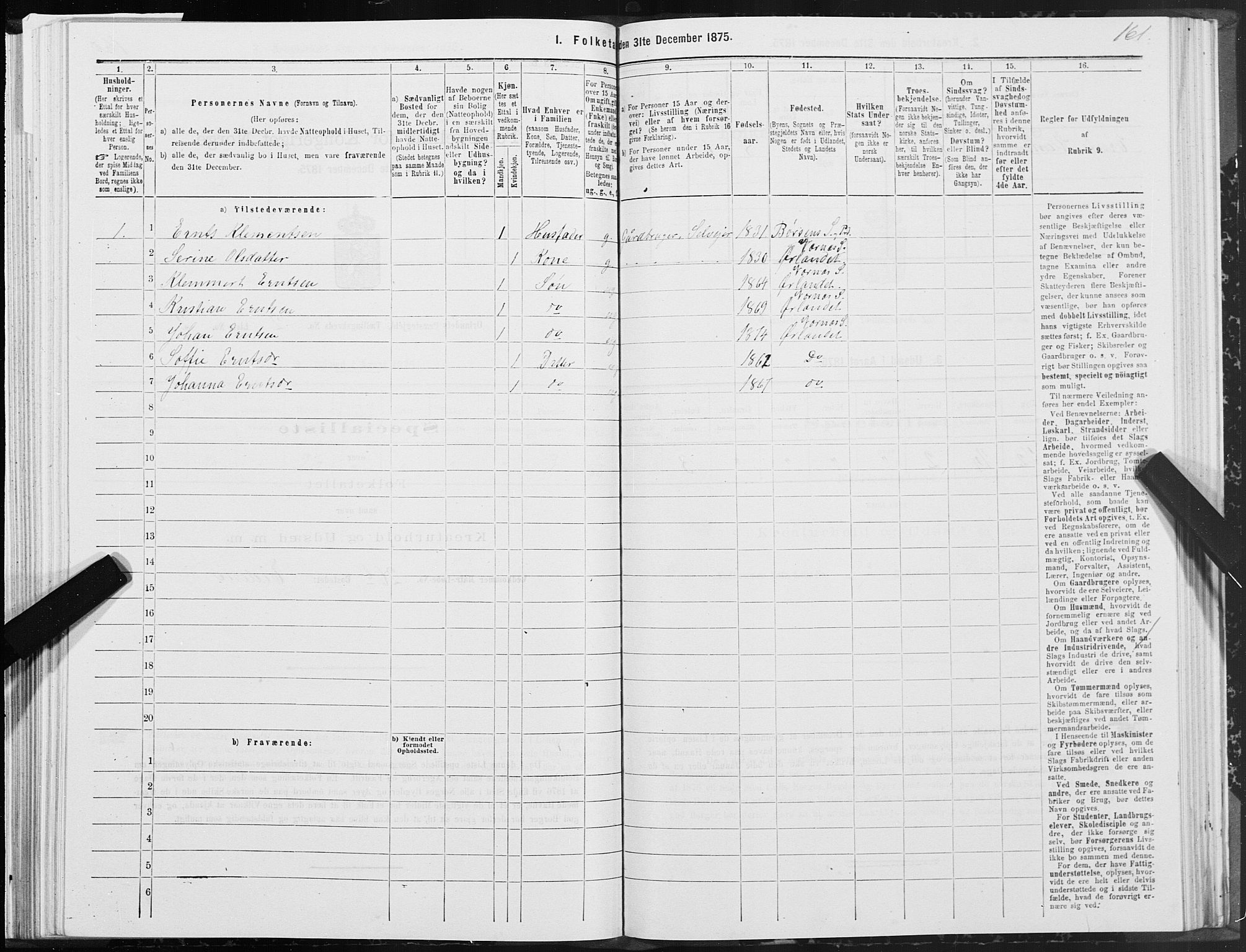 SAT, 1875 census for 1621P Ørland, 1875, p. 1161