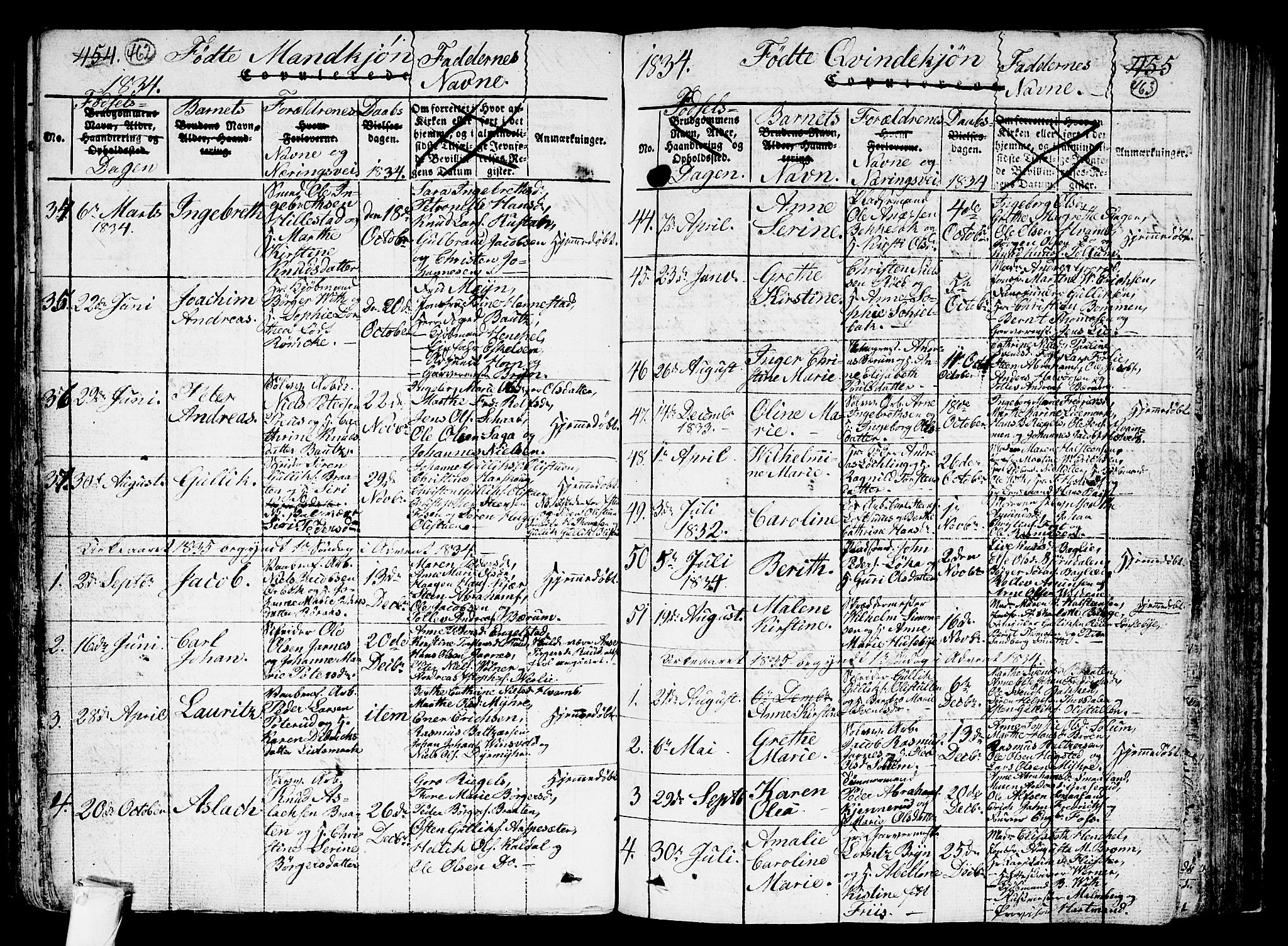 Kongsberg kirkebøker, AV/SAKO-A-22/G/Ga/L0001: Parish register (copy) no. 1, 1816-1839, p. 462-463