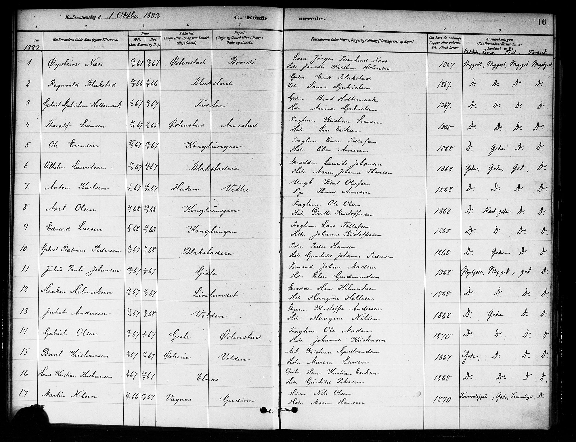 Asker prestekontor Kirkebøker, SAO/A-10256a/F/Fa/L0014: Parish register (official) no. I 14, 1879-1900, p. 16