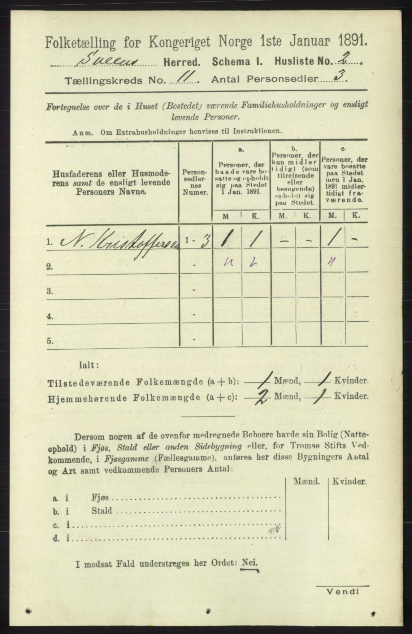RA, 1891 census for 1216 Sveio, 1891, p. 3070