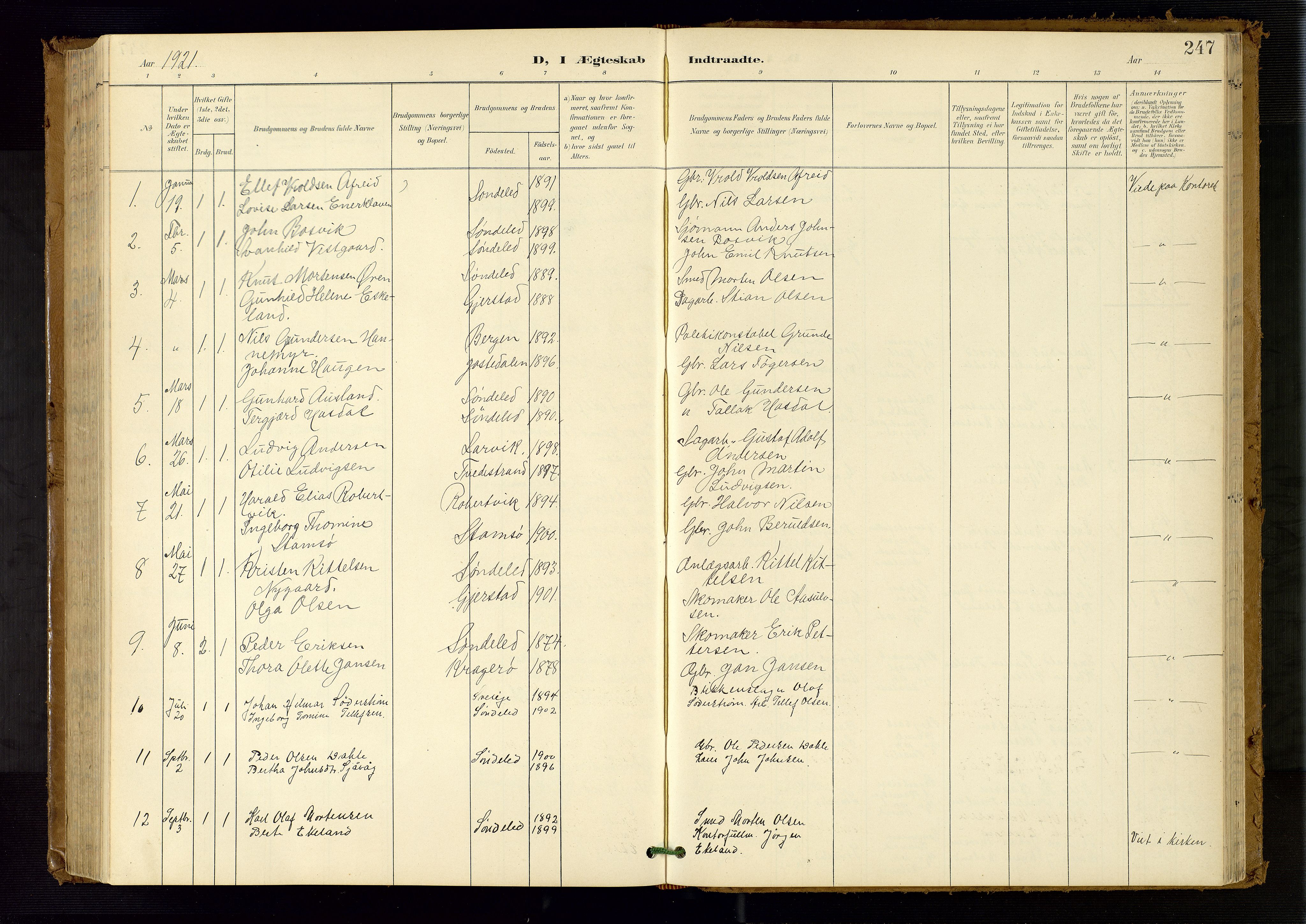 Søndeled sokneprestkontor, AV/SAK-1111-0038/F/Fb/L0005: Parish register (copy) no. B 6, 1900-1962, p. 247