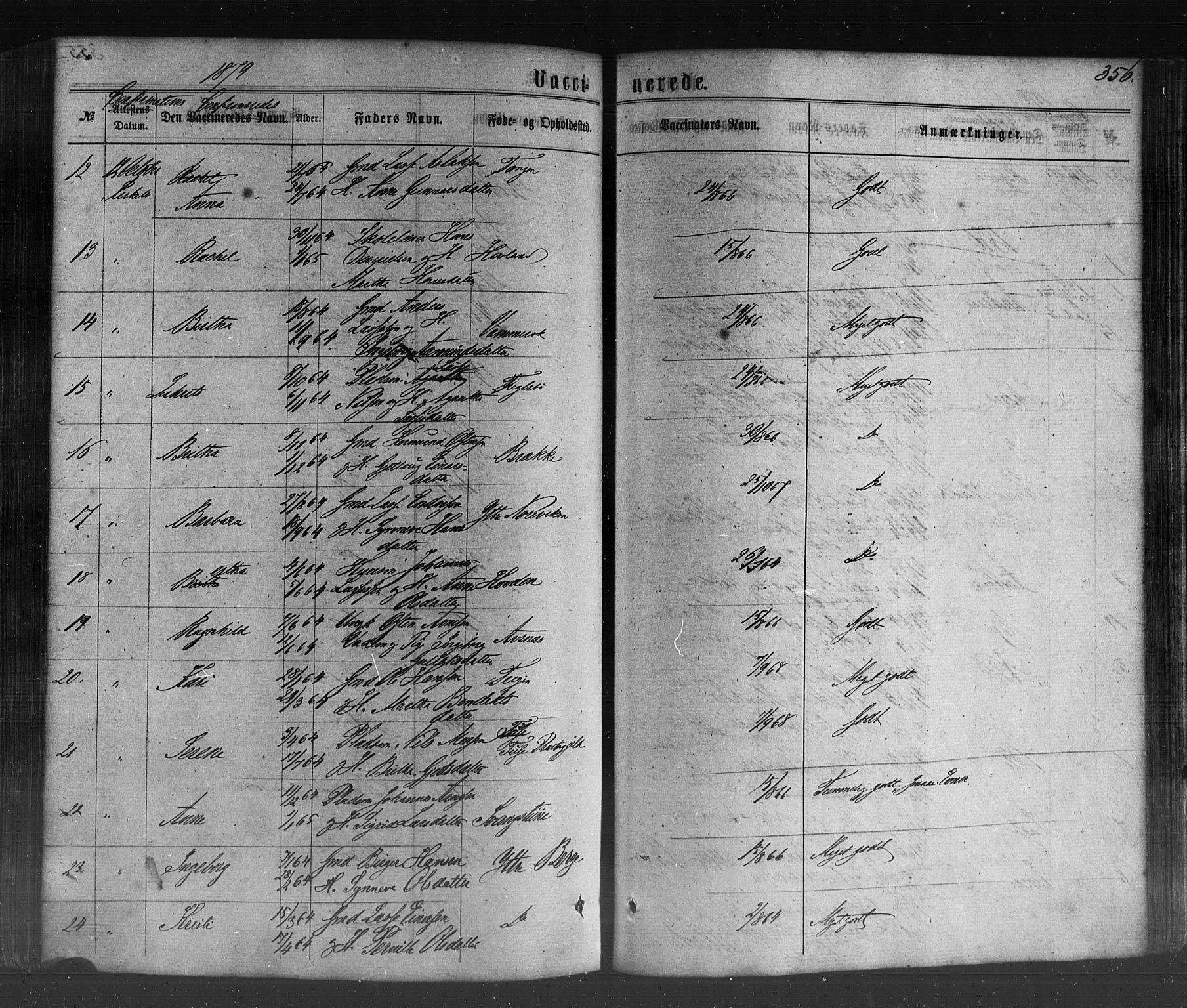Lavik sokneprestembete, SAB/A-80901: Parish register (official) no. A 4, 1864-1881, p. 356