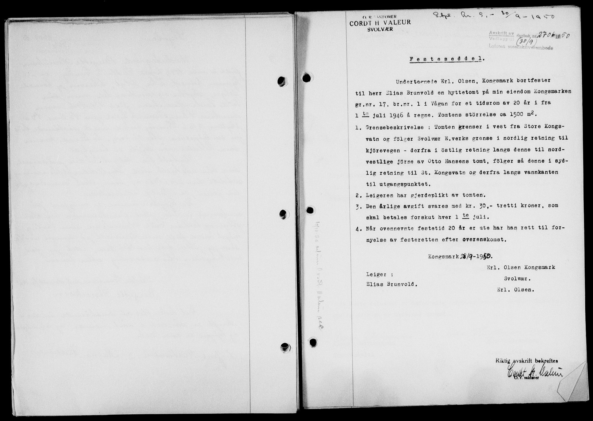 Lofoten sorenskriveri, SAT/A-0017/1/2/2C/L0024a: Mortgage book no. 24a, 1950-1950, Diary no: : 2706/1950