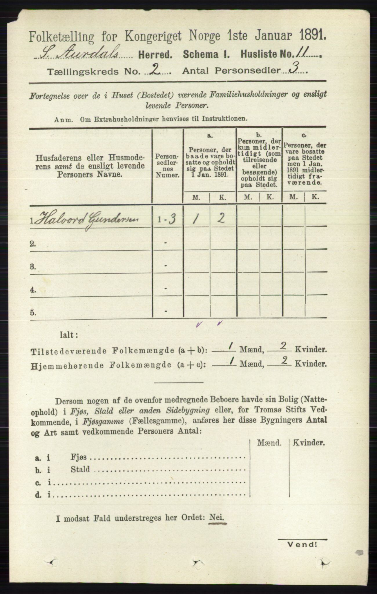 RA, 1891 census for 0540 Sør-Aurdal, 1891, p. 740