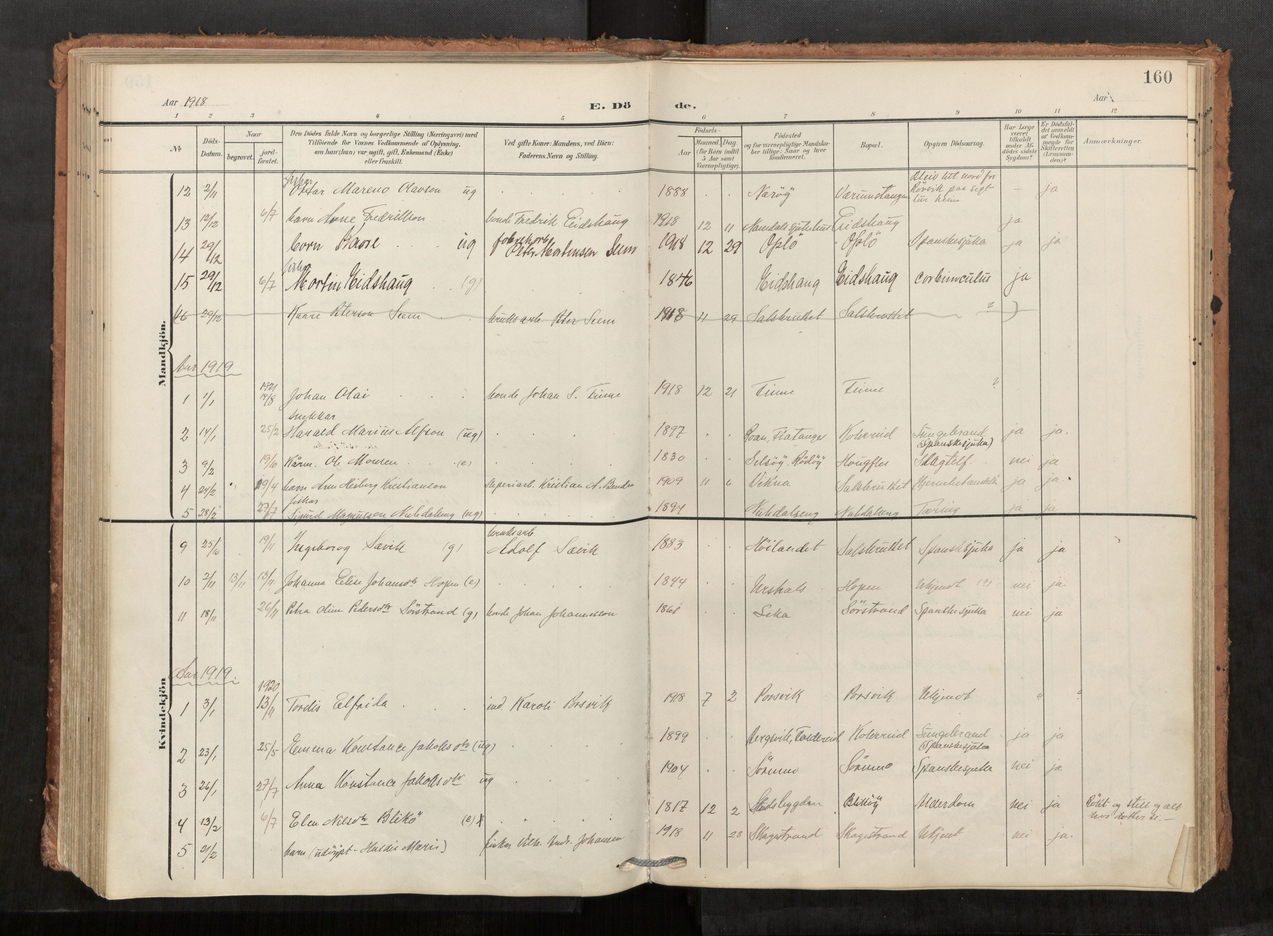 Kolvereid sokneprestkontor, SAT/A-1171/H/Ha/Haa/L0001: Parish register (official) no. 1, 1903-1922, p. 160