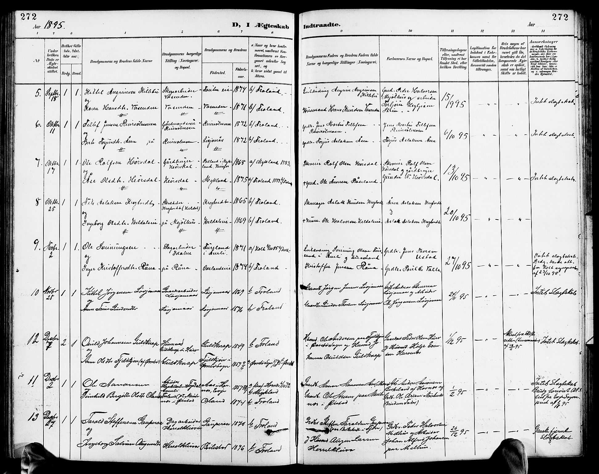 Froland sokneprestkontor, AV/SAK-1111-0013/F/Fb/L0010: Parish register (copy) no. B 10, 1893-1920, p. 272