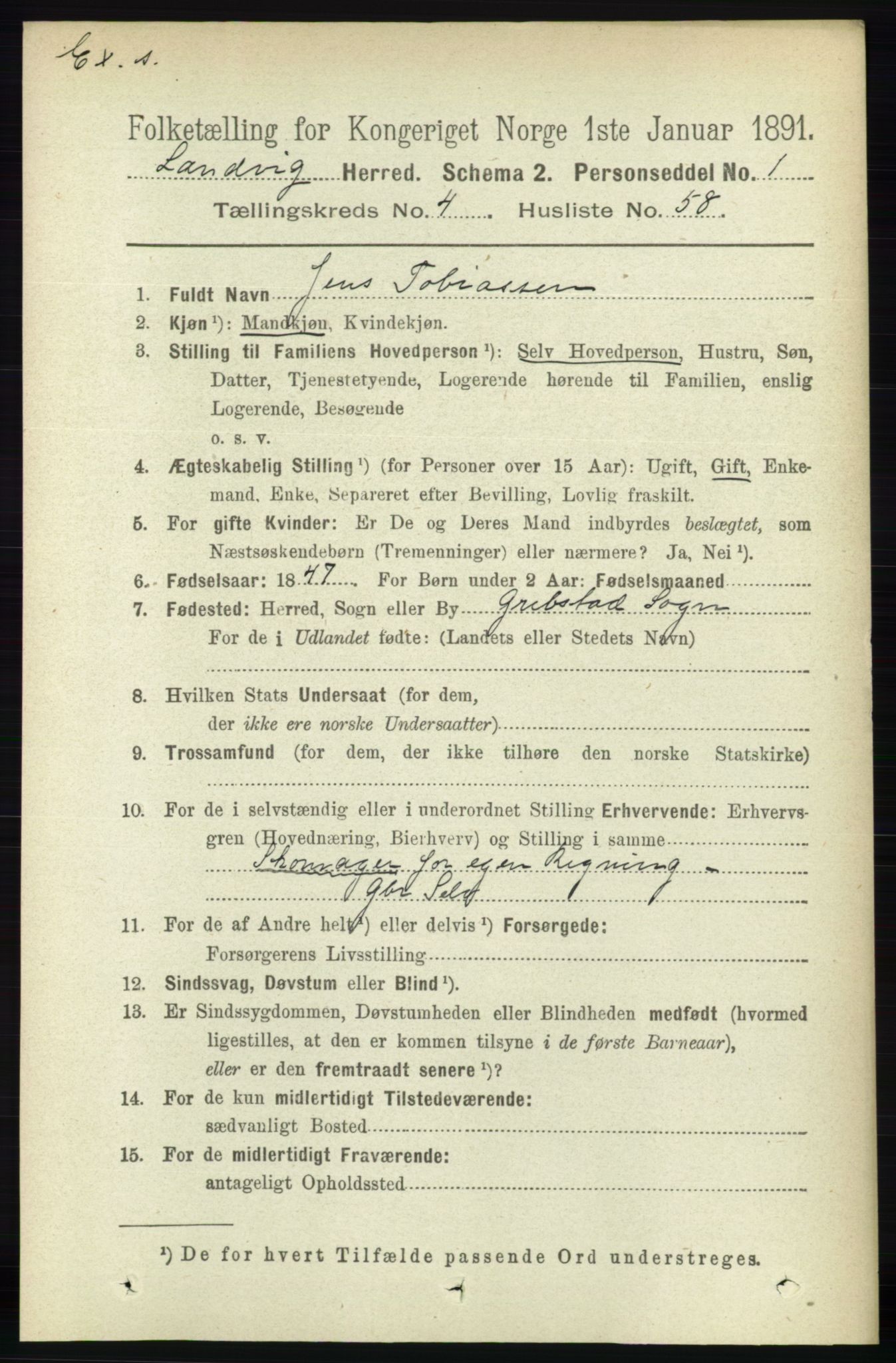 RA, Census 1891 for Nedenes amt: Gjenparter av personsedler for beslektede ektefeller, menn, 1891, p. 768