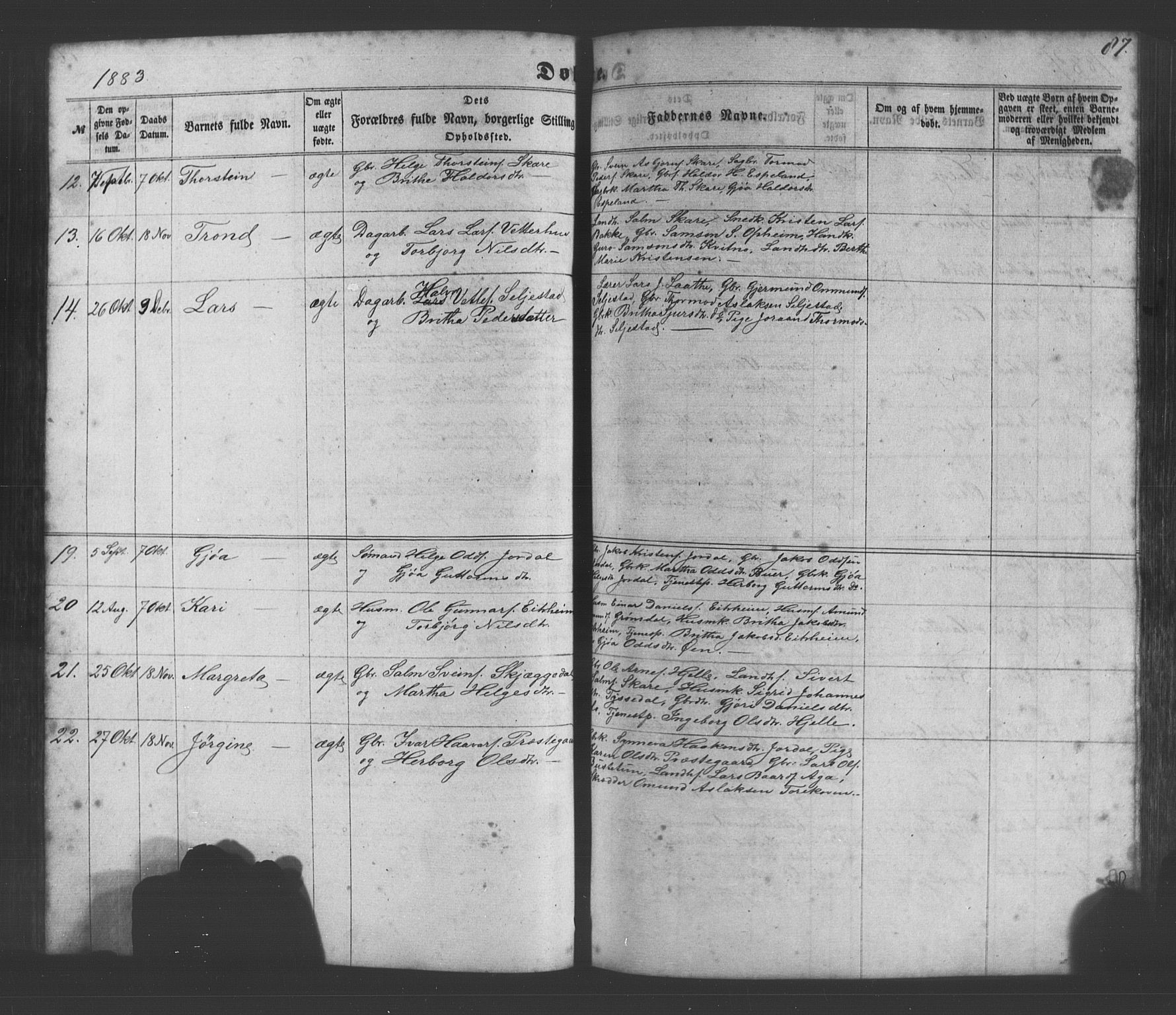 Odda Sokneprestembete, SAB/A-77201/H/Hab: Parish register (copy) no. A 4, 1858-1886, p. 87