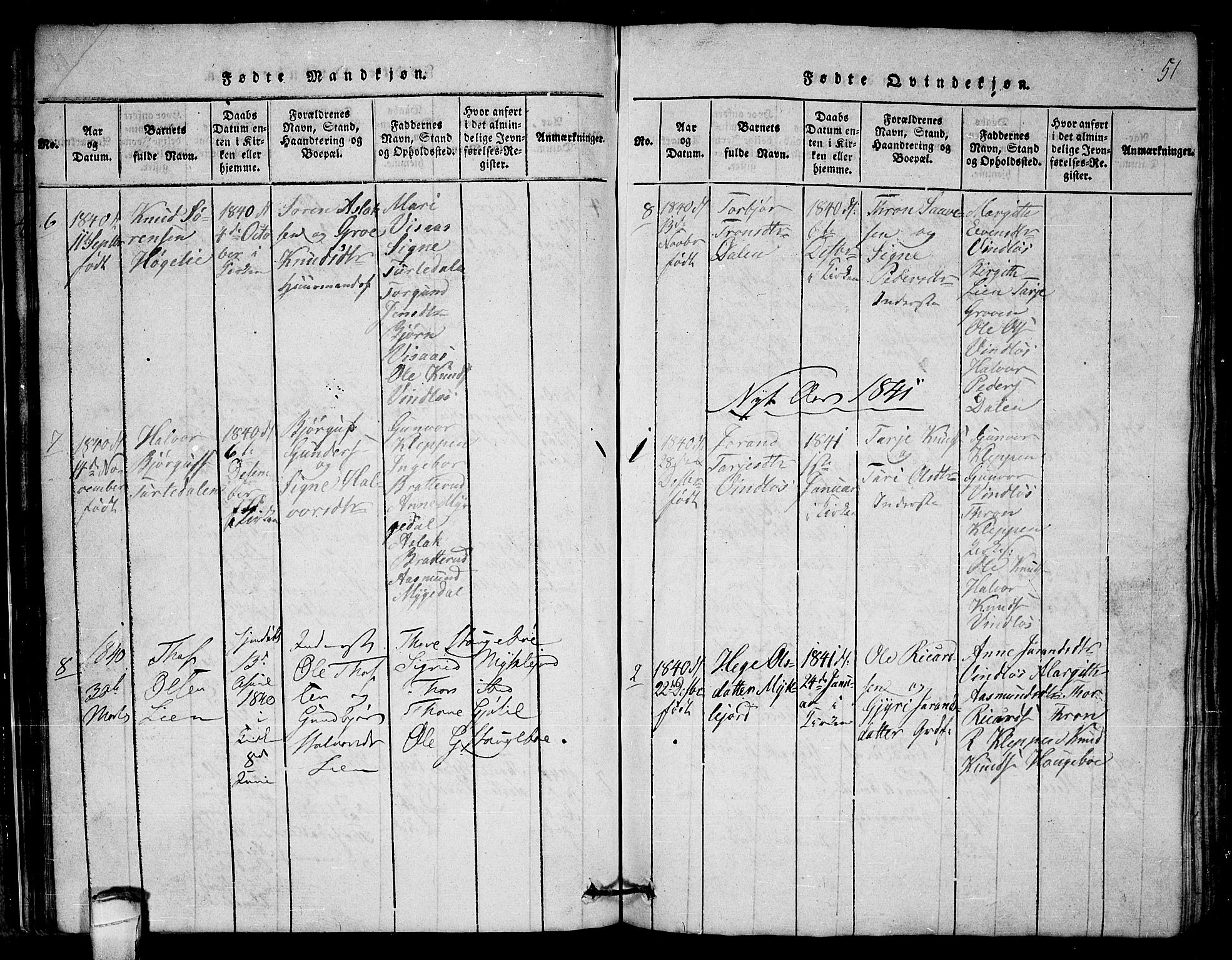 Lårdal kirkebøker, SAKO/A-284/G/Gb/L0001: Parish register (copy) no. II 1, 1815-1865, p. 51
